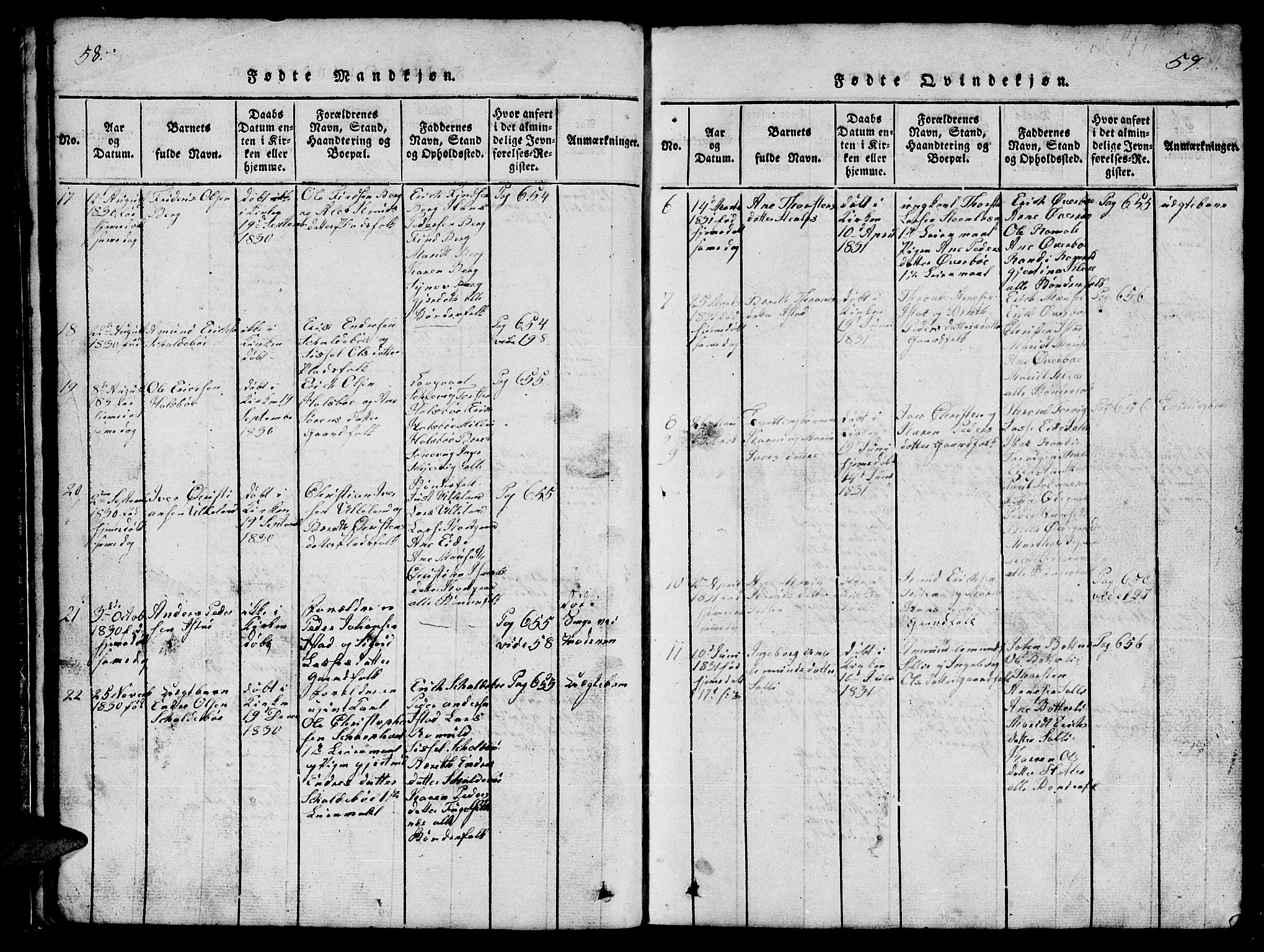 Ministerialprotokoller, klokkerbøker og fødselsregistre - Møre og Romsdal, SAT/A-1454/557/L0683: Parish register (copy) no. 557C01, 1818-1862, p. 58-59
