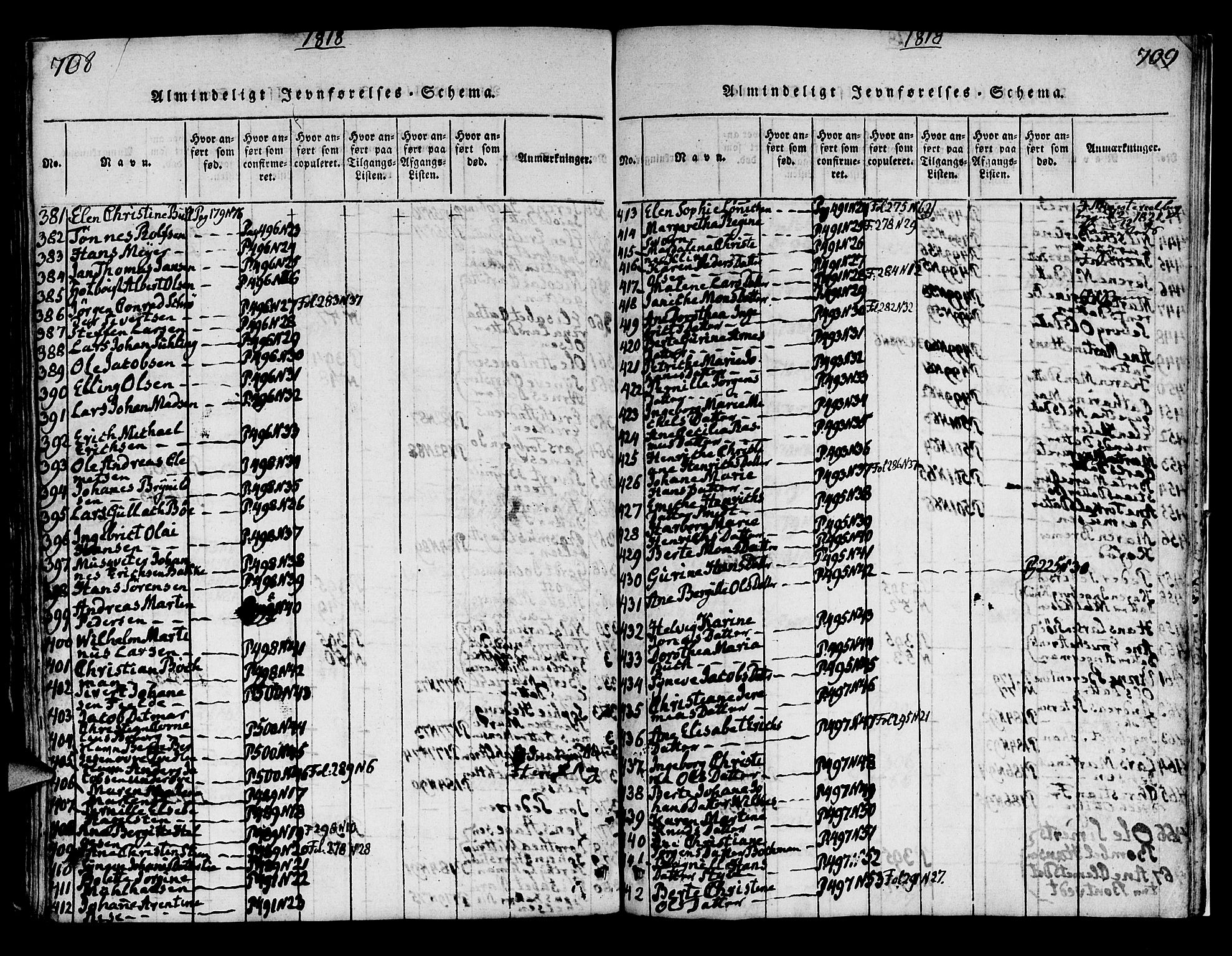 Korskirken sokneprestembete, AV/SAB-A-76101/H/Hab: Parish register (copy) no. A 1b, 1815-1821, p. 708-709