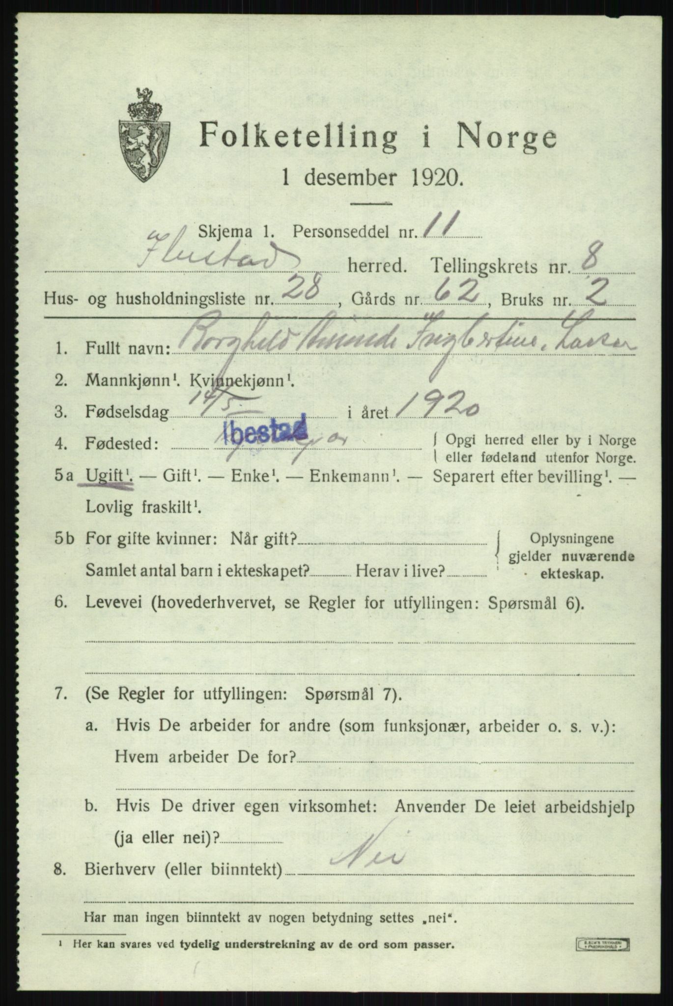 SATØ, 1920 census for Ibestad, 1920, p. 5407