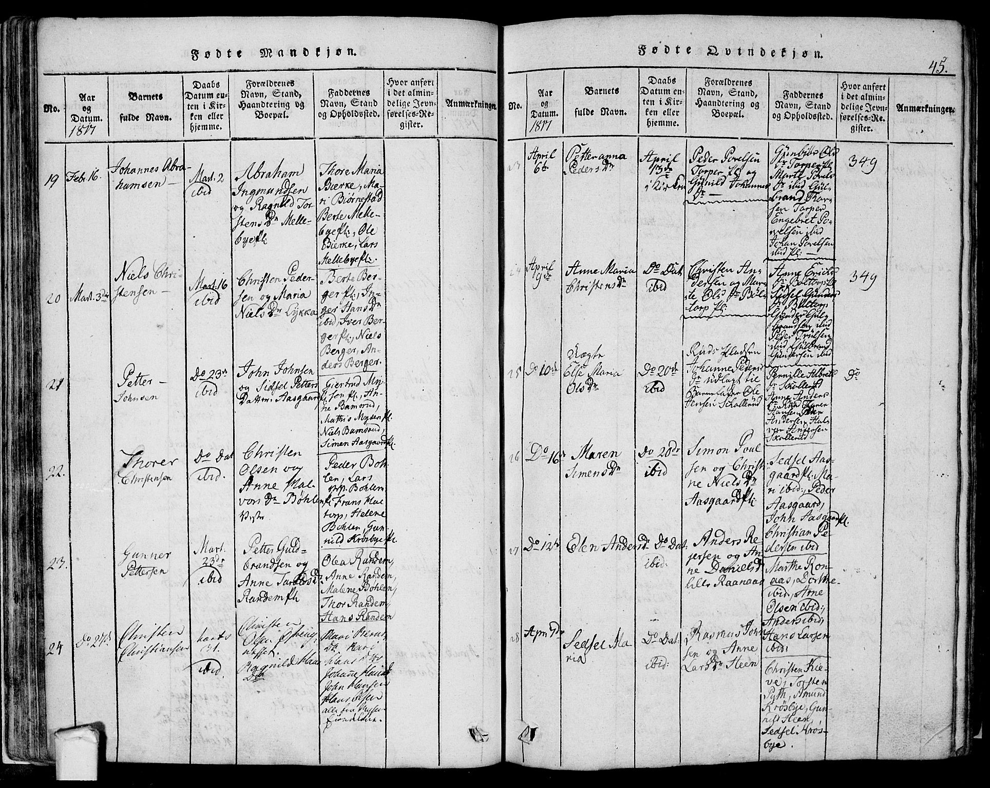 Eidsberg prestekontor Kirkebøker, AV/SAO-A-10905/F/Fa/L0007: Parish register (official) no. I 7, 1814-1832, p. 45