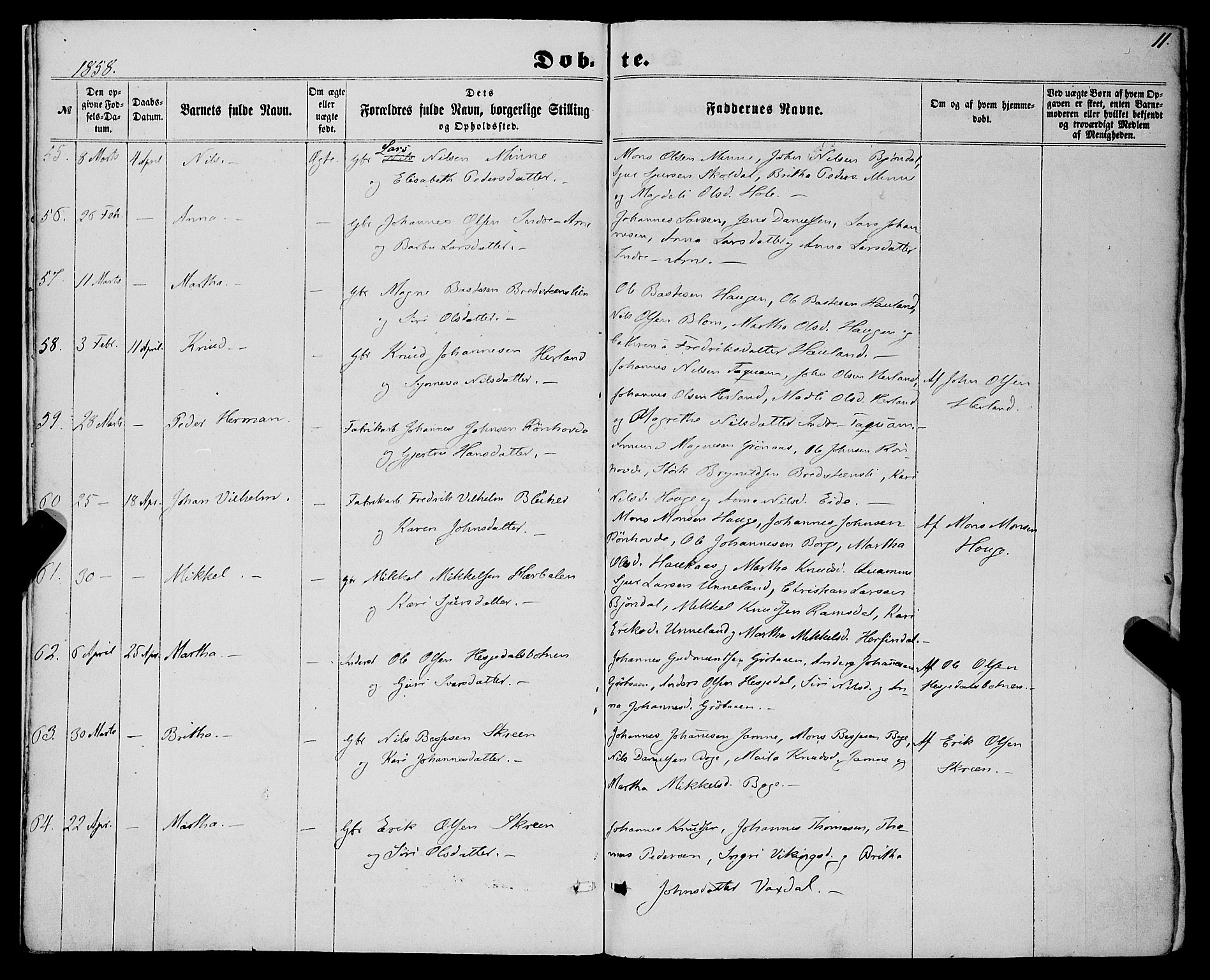 Haus sokneprestembete, AV/SAB-A-75601/H/Haa: Parish register (official) no. A 17, 1858-1870, p. 11
