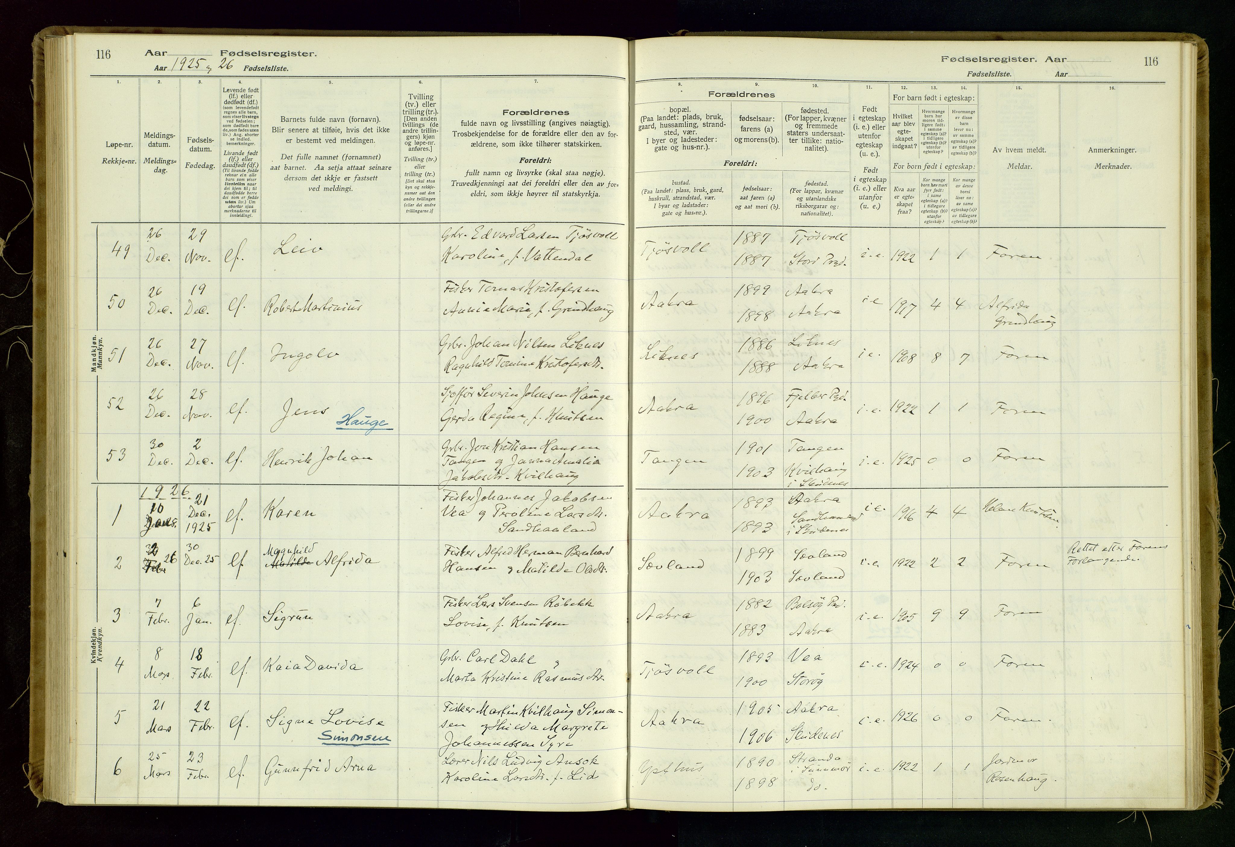 Kopervik sokneprestkontor, SAST/A-101850/I/Id/L0006: Birth register no. 6, 1916-1934, p. 116