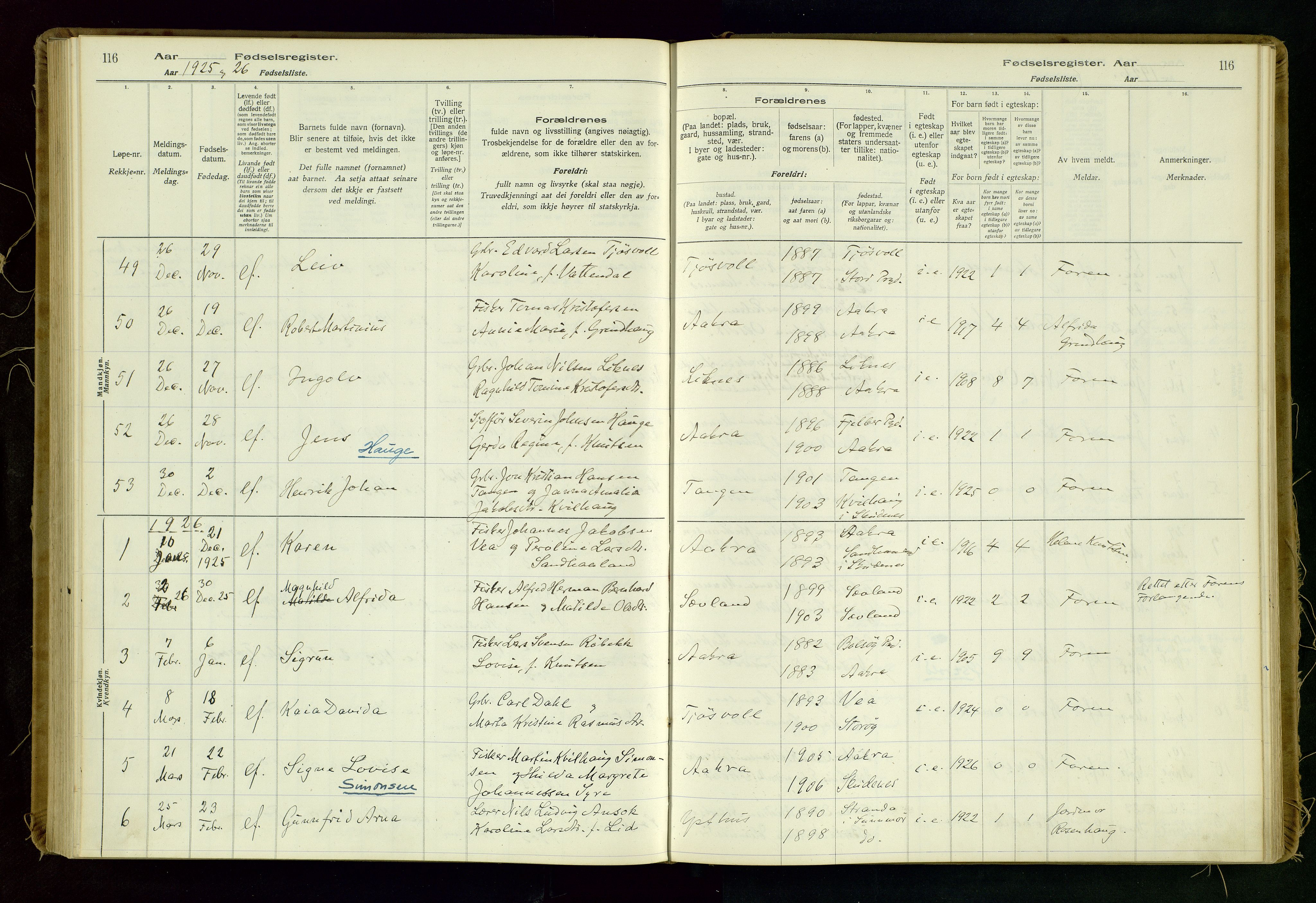 Kopervik sokneprestkontor, AV/SAST-A-101850/I/Id/L0006: Birth register no. 6, 1916-1934, p. 116