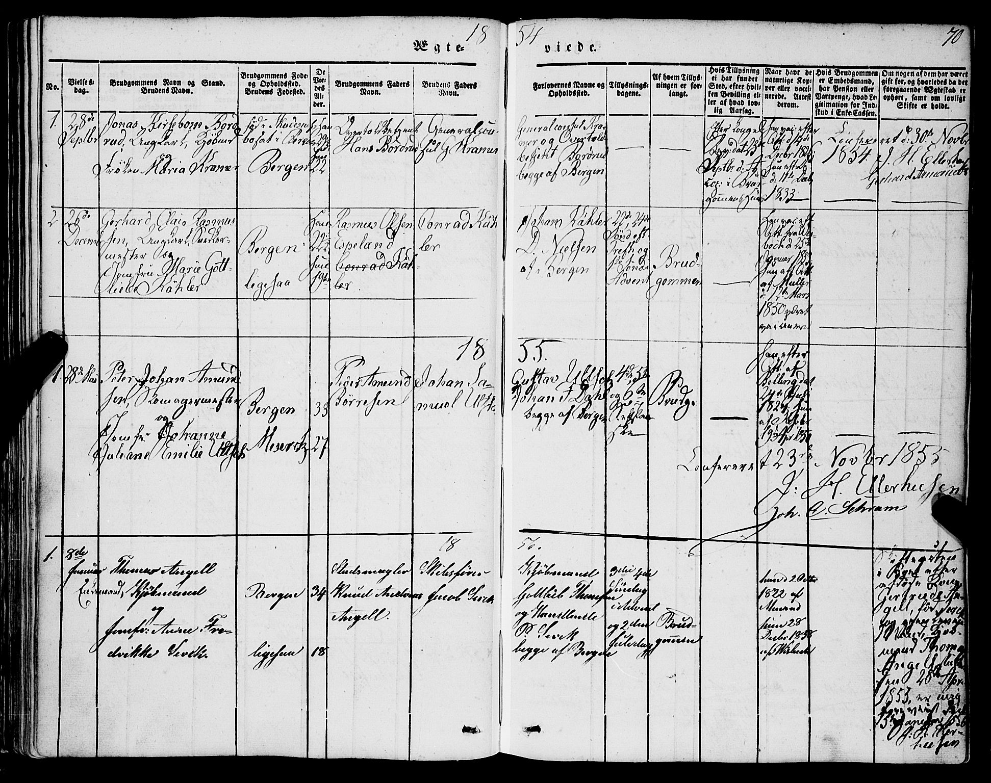 Mariakirken Sokneprestembete, SAB/A-76901/H/Haa/L0006: Parish register (official) no. A 6, 1846-1877, p. 70
