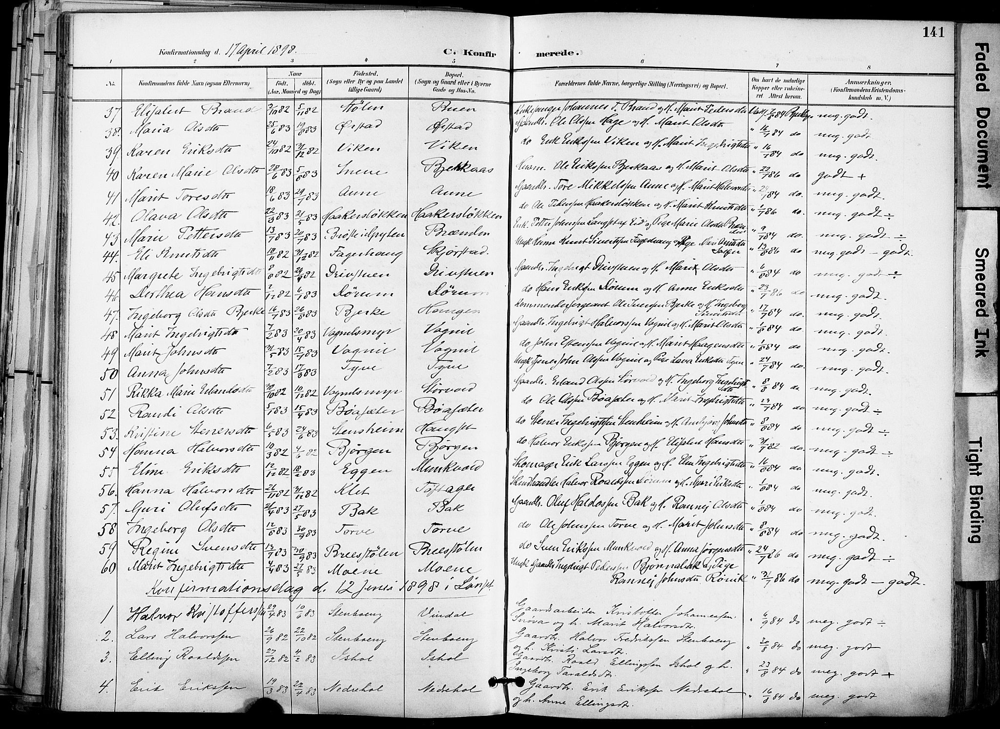 Ministerialprotokoller, klokkerbøker og fødselsregistre - Sør-Trøndelag, AV/SAT-A-1456/678/L0902: Parish register (official) no. 678A11, 1895-1911, p. 141