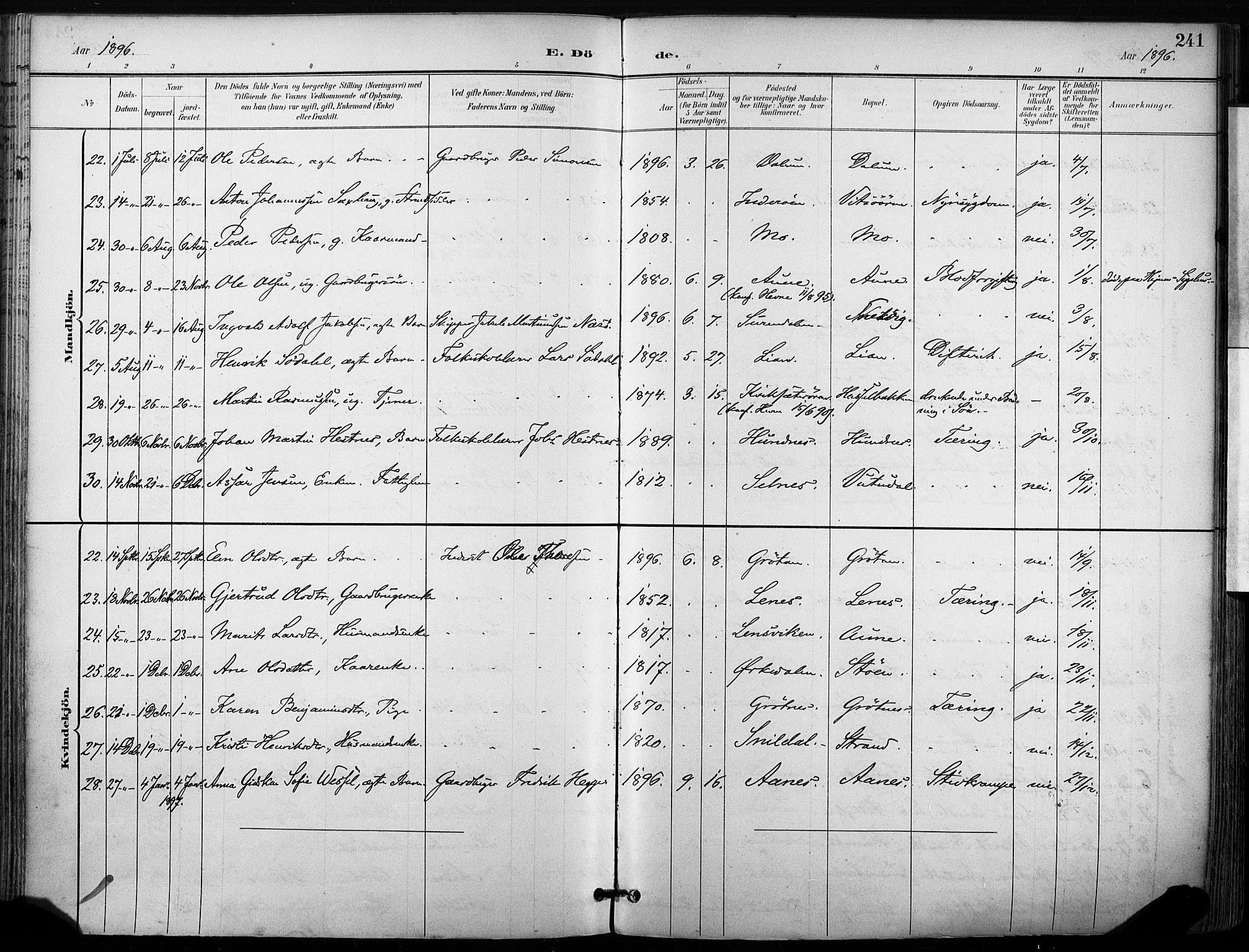 Ministerialprotokoller, klokkerbøker og fødselsregistre - Sør-Trøndelag, SAT/A-1456/630/L0497: Parish register (official) no. 630A10, 1896-1910, p. 241