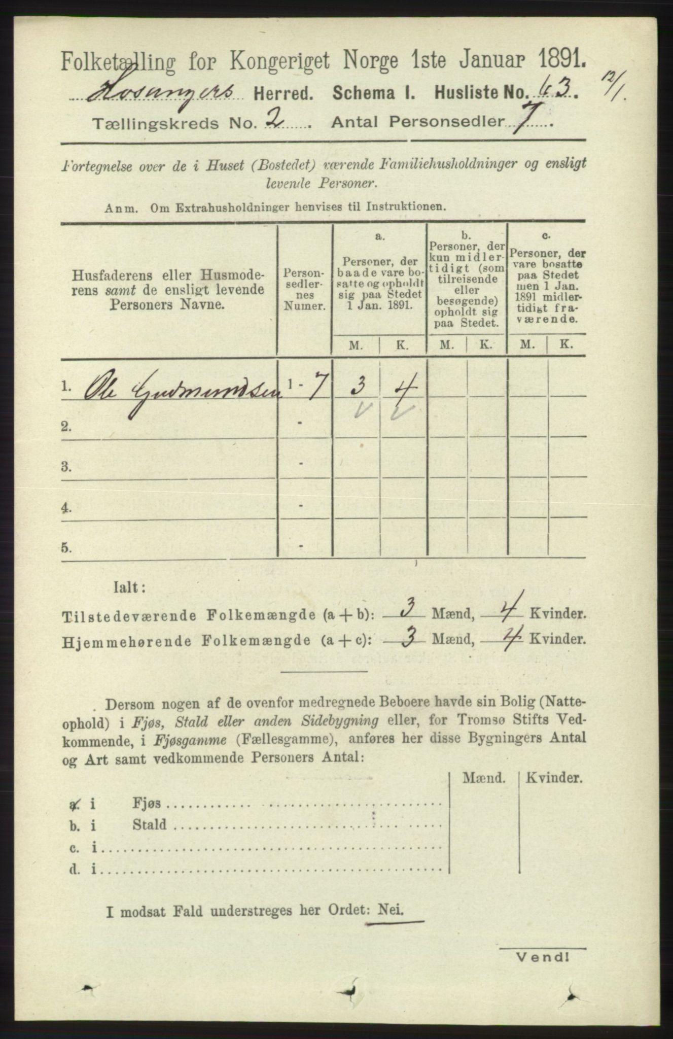 RA, 1891 census for 1253 Hosanger, 1891, p. 574