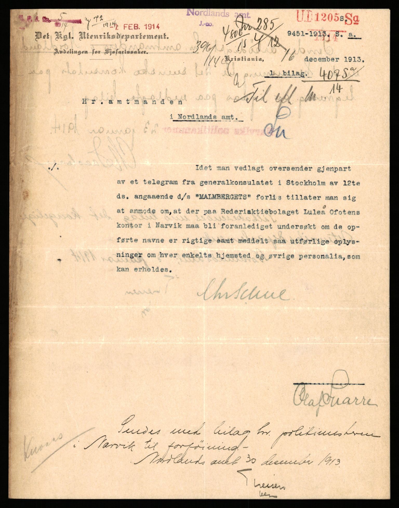 Handelsdepartementet, Sjøfartsavdelingen, 1. sjømannskontor, AV/RA-S-1405/D/Dm/L0010: Forliste skip Lar - Min, 1906-1920, p. 627