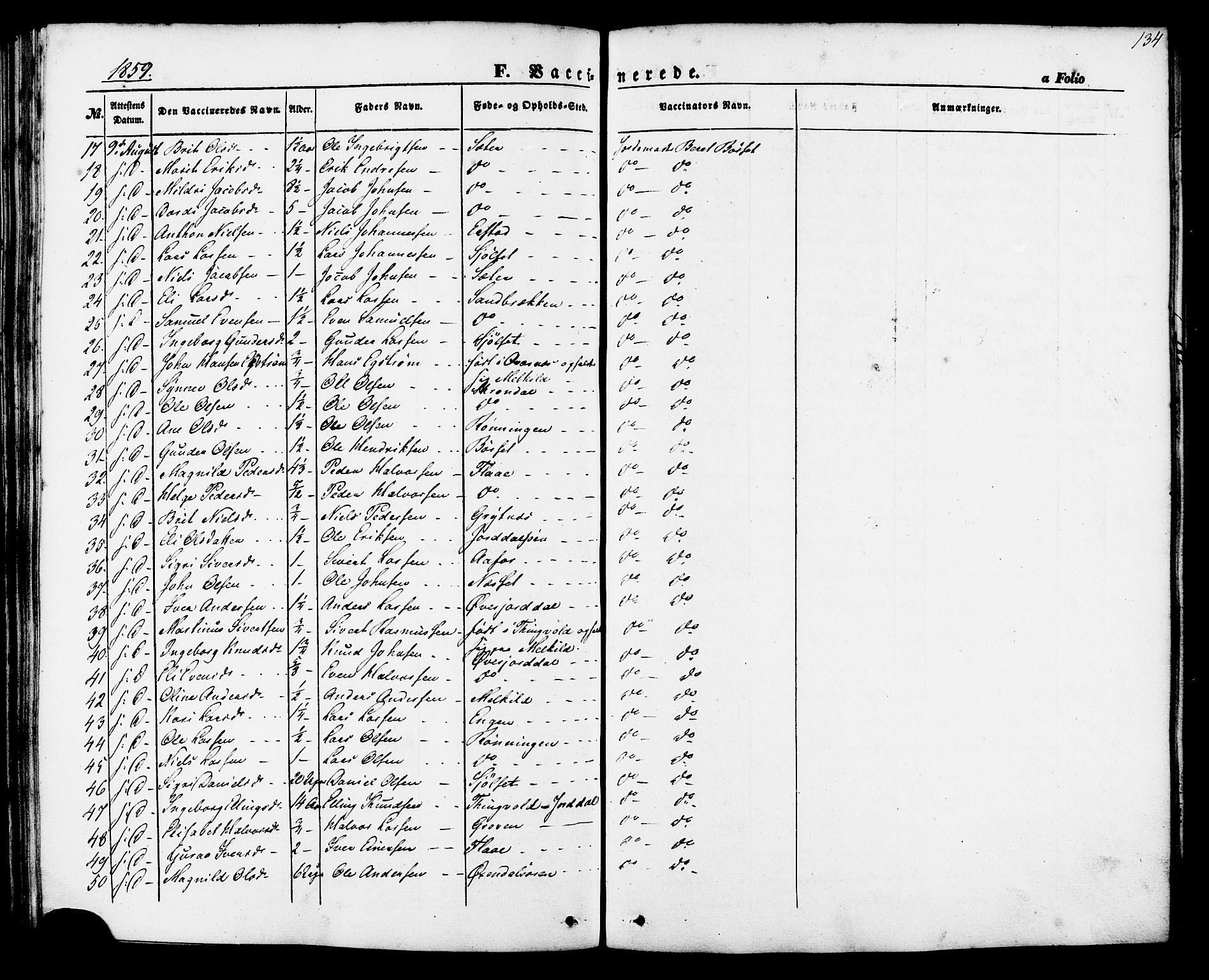 Ministerialprotokoller, klokkerbøker og fødselsregistre - Møre og Romsdal, AV/SAT-A-1454/588/L1004: Parish register (official) no. 588A01, 1854-1870, p. 134