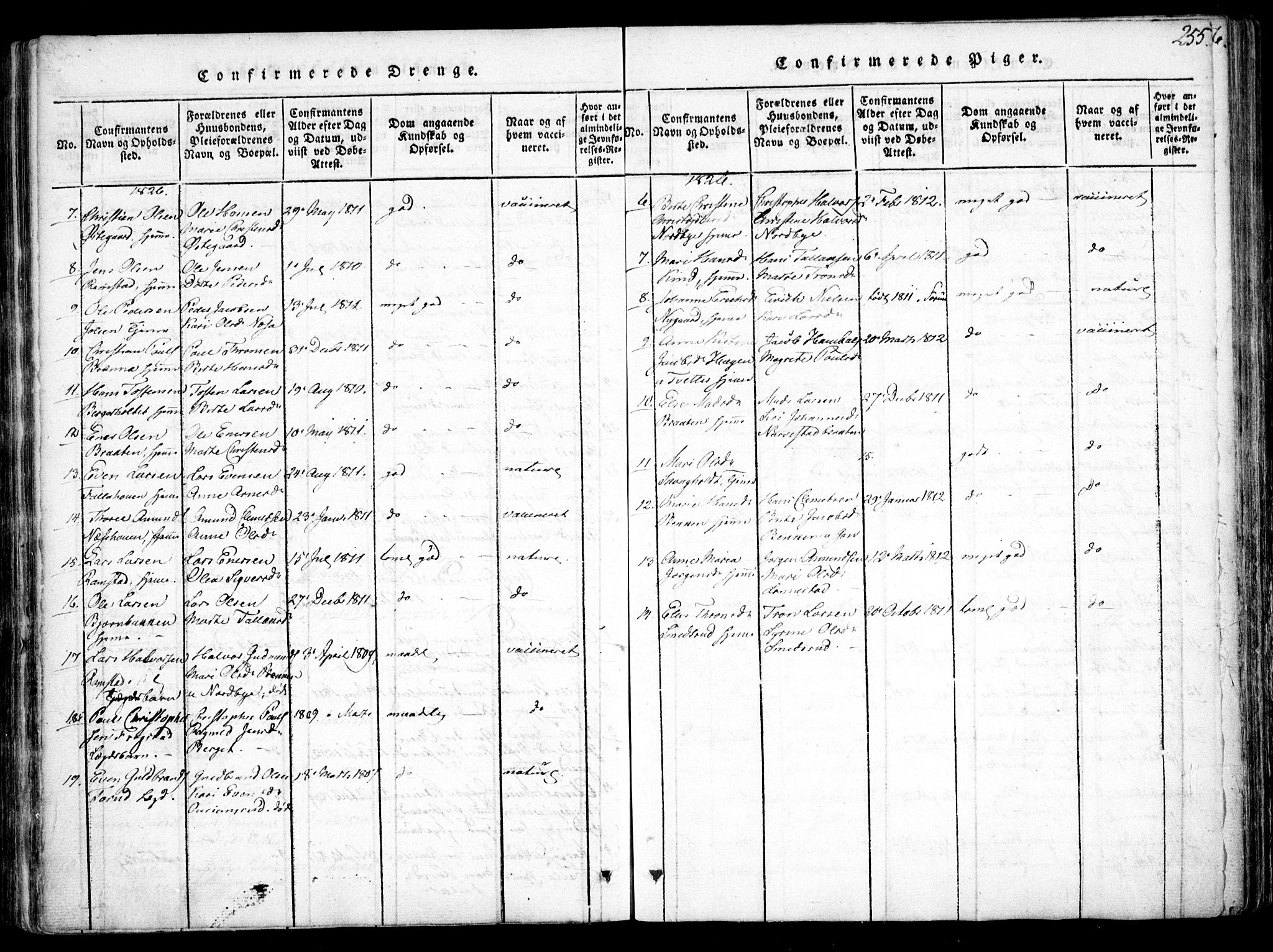 Fet prestekontor Kirkebøker, SAO/A-10370a/F/Fa/L0008: Parish register (official) no. I 8, 1815-1842, p. 255