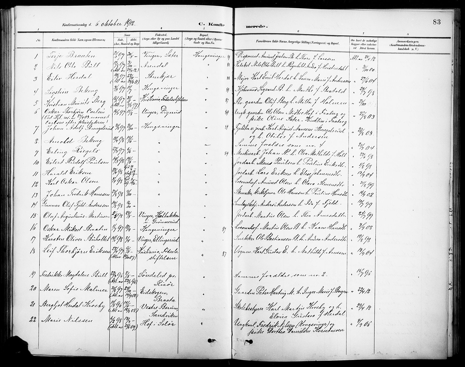 Vinger prestekontor, SAH/PREST-024/H/Ha/Hab/L0005: Parish register (copy) no. 5, 1895-1920, p. 83