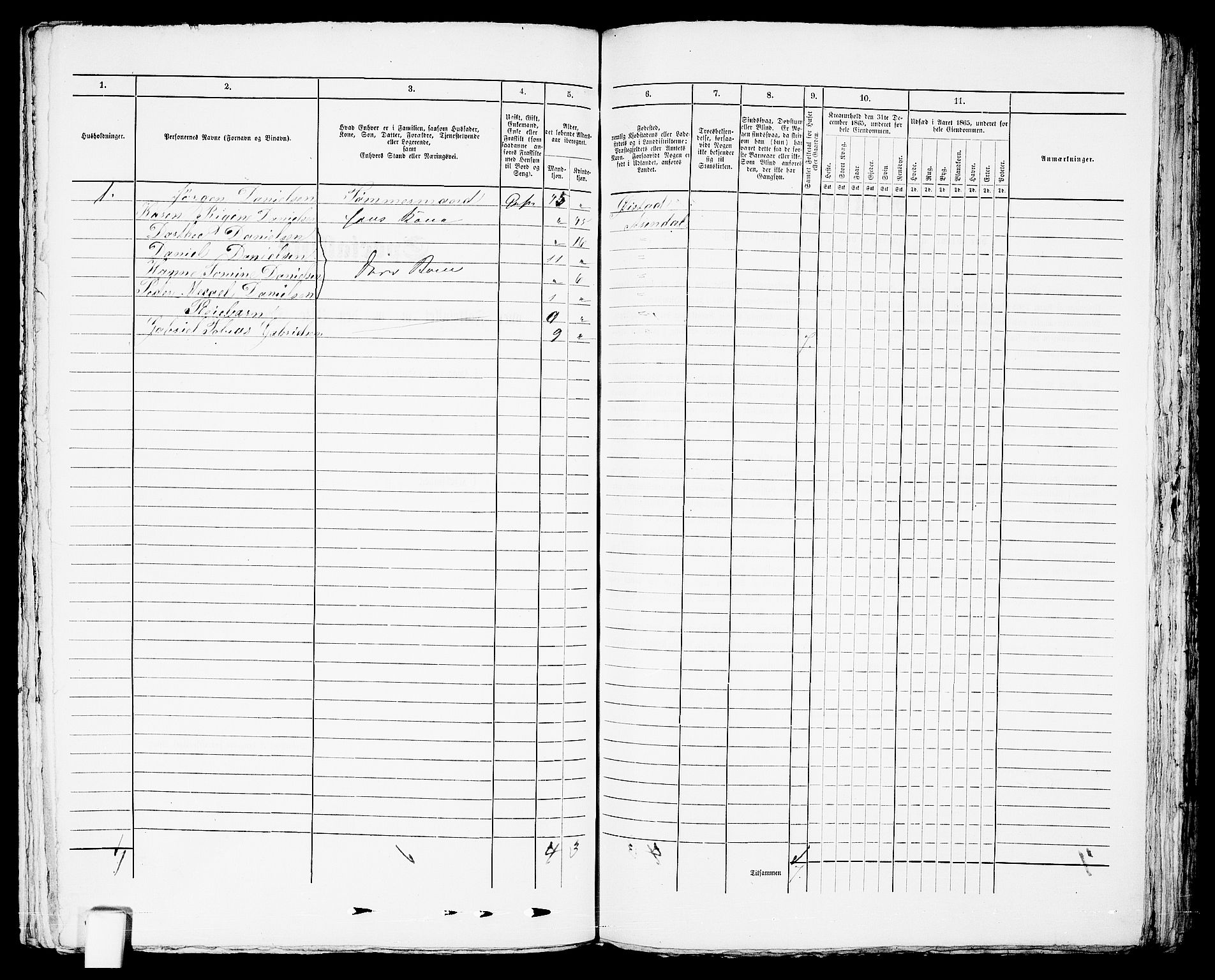 RA, 1865 census for Arendal, 1865, p. 202