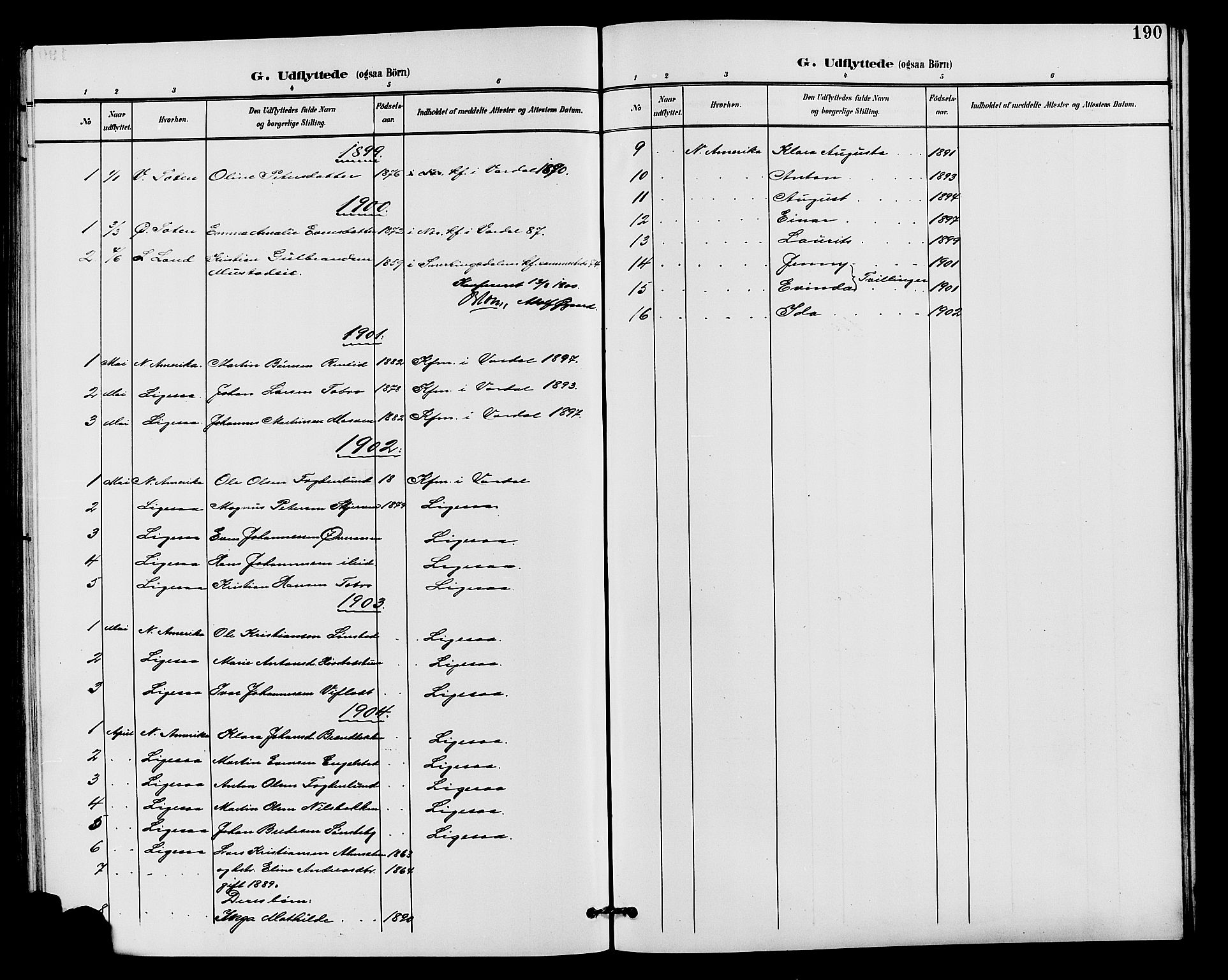 Vardal prestekontor, SAH/PREST-100/H/Ha/Hab/L0011: Parish register (copy) no. 11, 1899-1913, p. 190