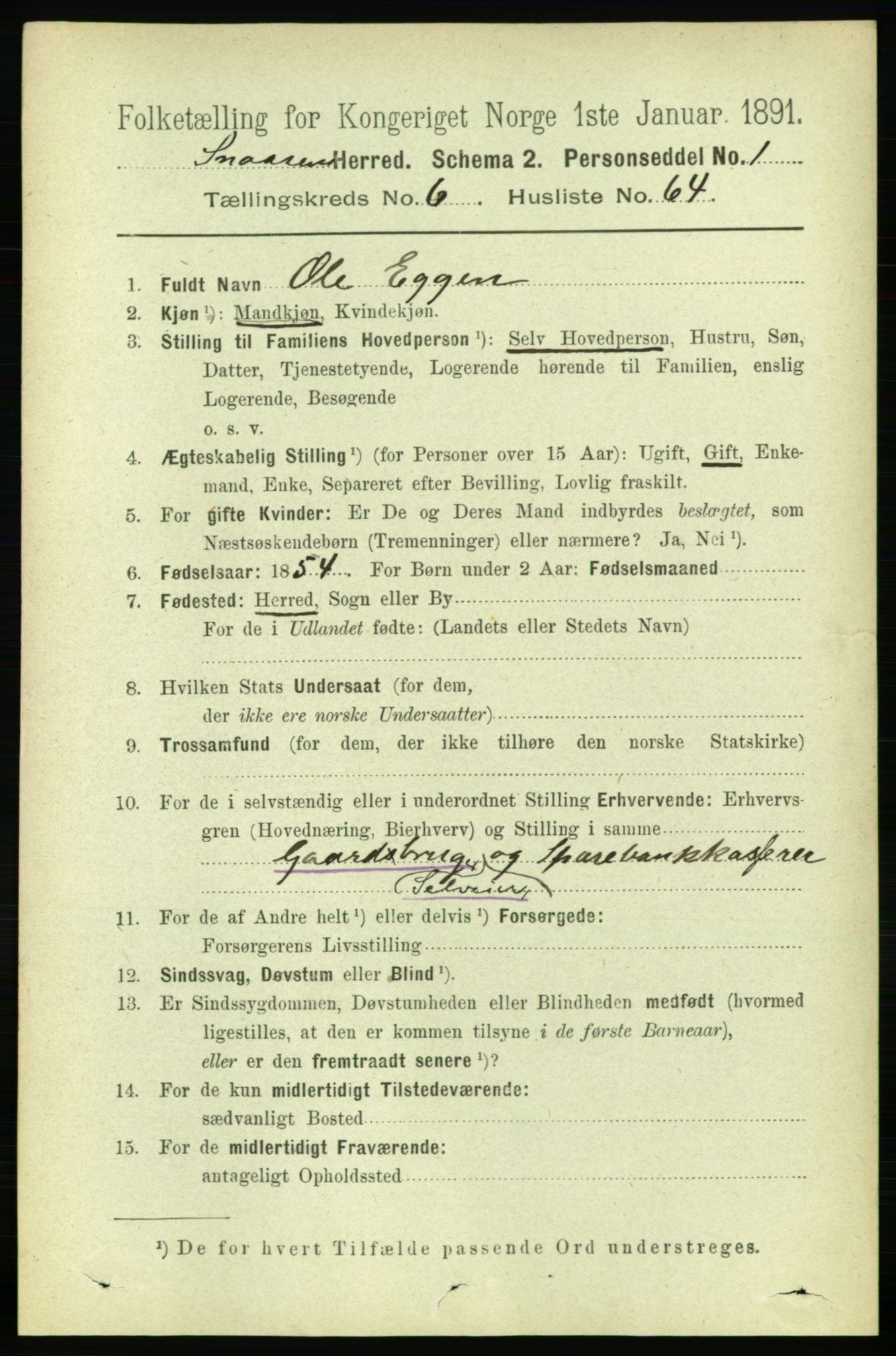 RA, 1891 census for 1736 Snåsa, 1891, p. 2258