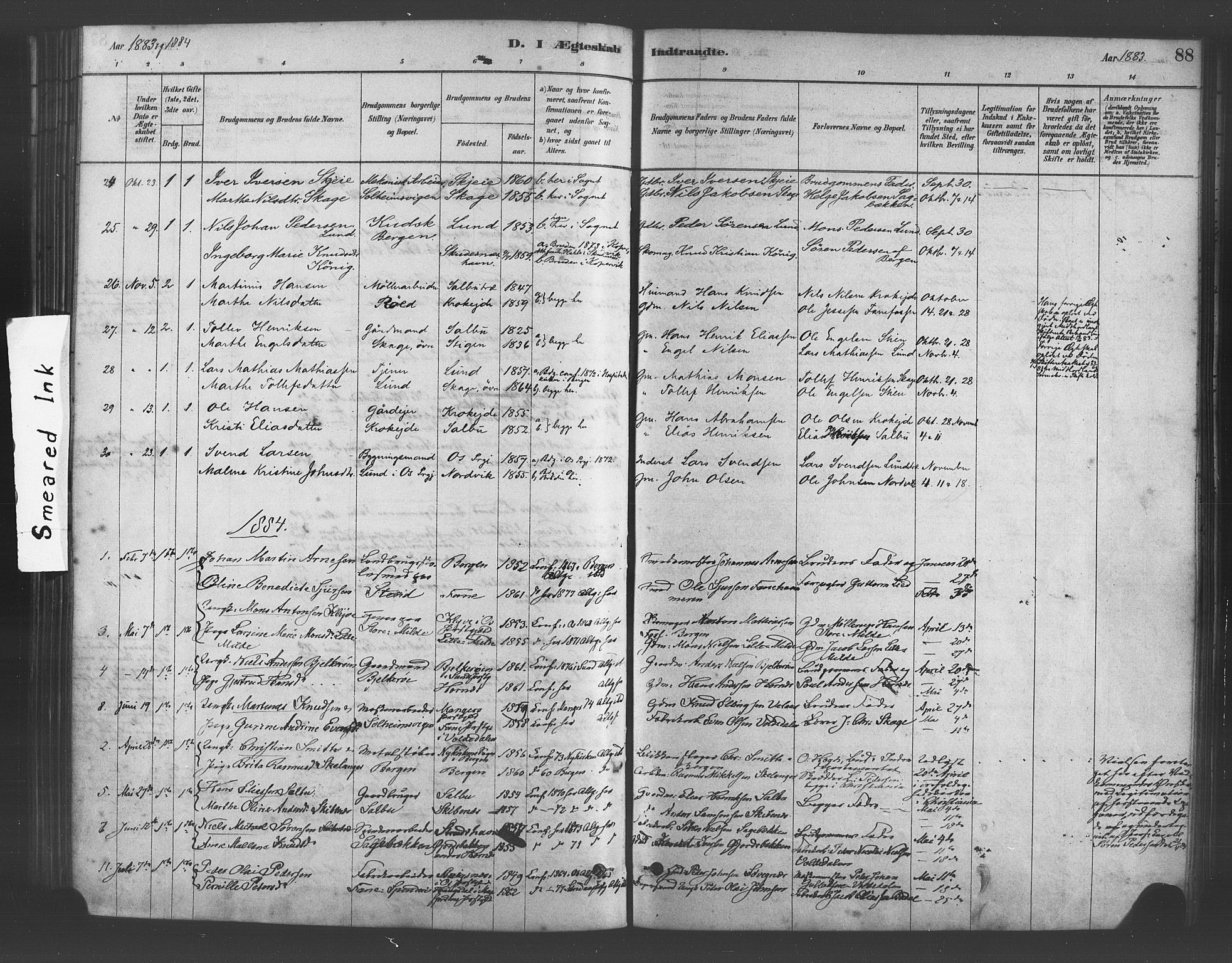 Fana Sokneprestembete, SAB/A-75101/H/Haa/Haab/L0001: Parish register (official) no. B 1, 1878-1889, p. 88