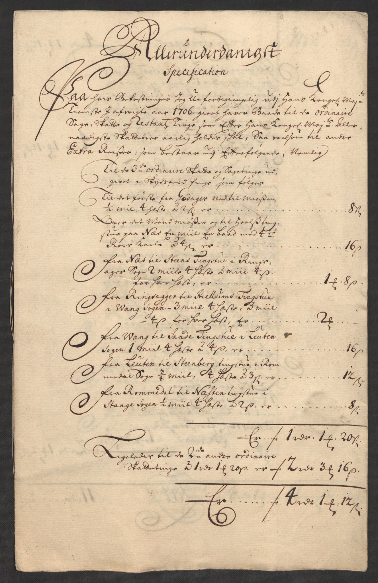 Rentekammeret inntil 1814, Reviderte regnskaper, Fogderegnskap, AV/RA-EA-4092/R16/L1043: Fogderegnskap Hedmark, 1706-1707, p. 283