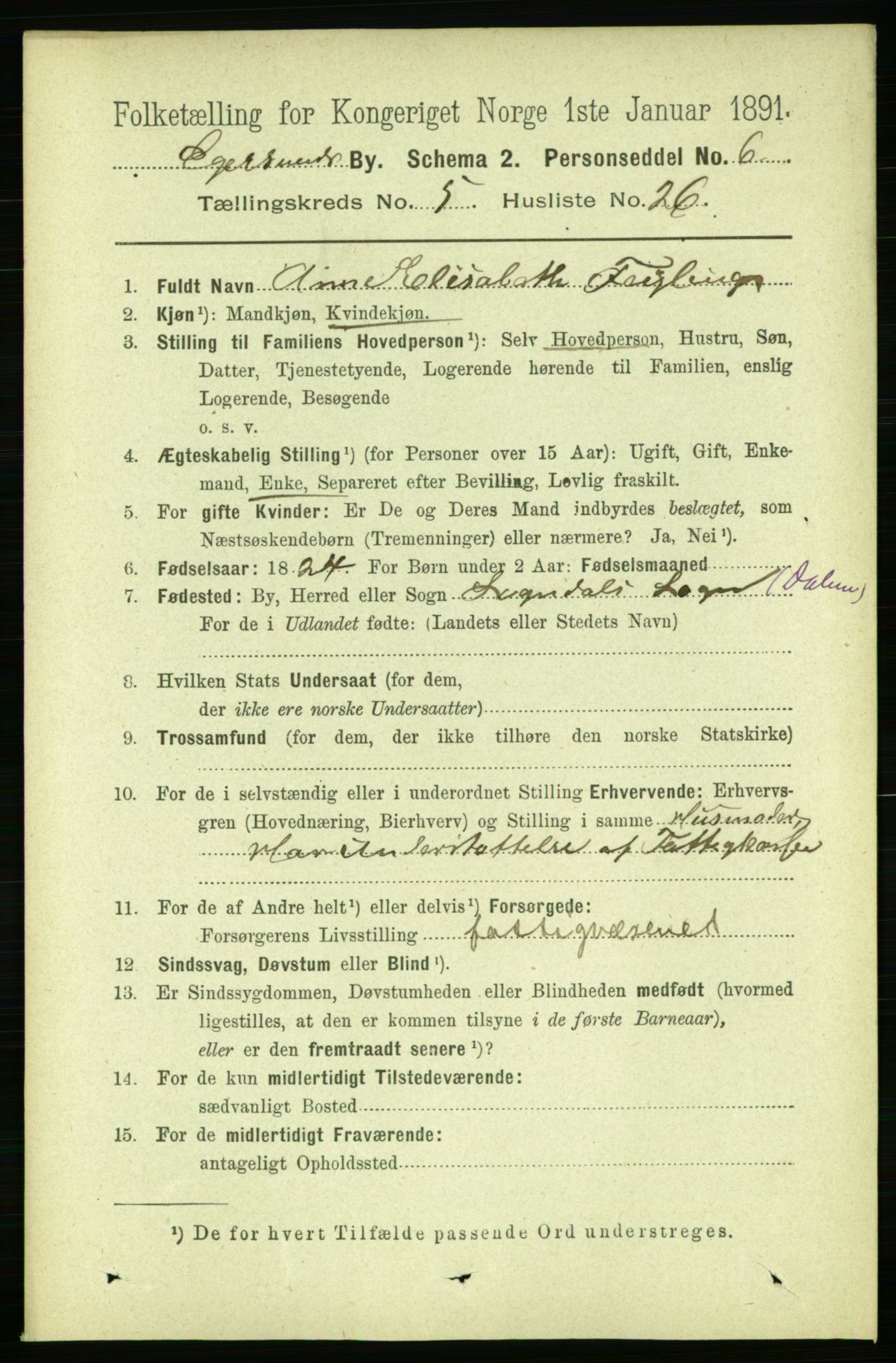 RA, 1891 census for 1101 Egersund, 1891, p. 977