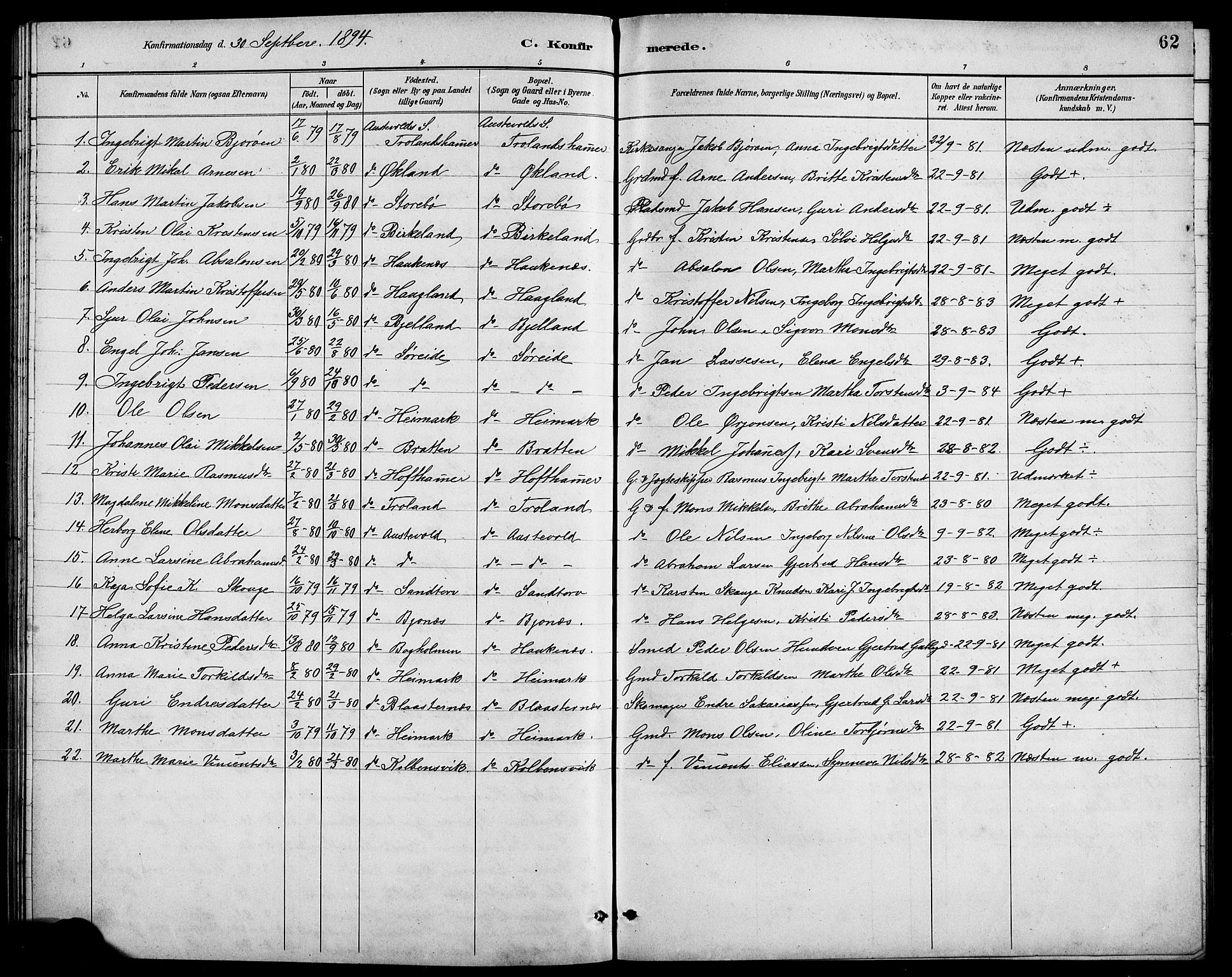 Austevoll Sokneprestembete, SAB/A-74201/H/Hab: Parish register (copy) no. A 3, 1889-1900, p. 62