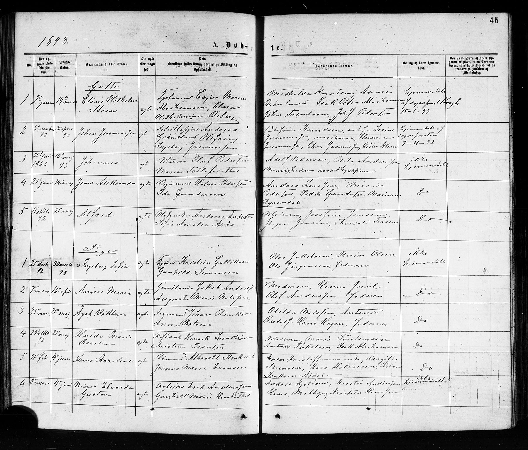 Porsgrunn kirkebøker , AV/SAKO-A-104/G/Ga/L0003: Parish register (copy) no. I 3, 1877-1915, p. 45