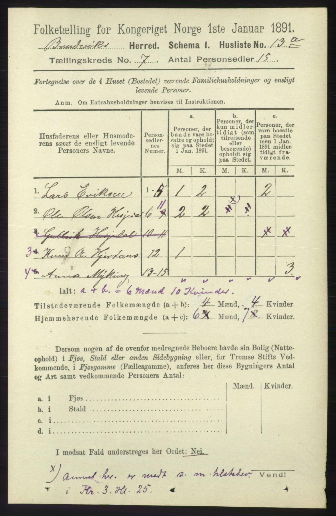RA, 1891 census for 1251 Bruvik, 1891, p. 2025