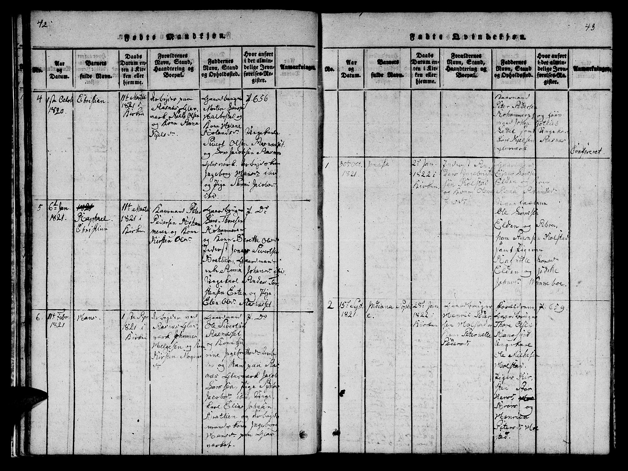 Ministerialprotokoller, klokkerbøker og fødselsregistre - Nord-Trøndelag, SAT/A-1458/742/L0411: Parish register (copy) no. 742C02, 1817-1825, p. 42-43