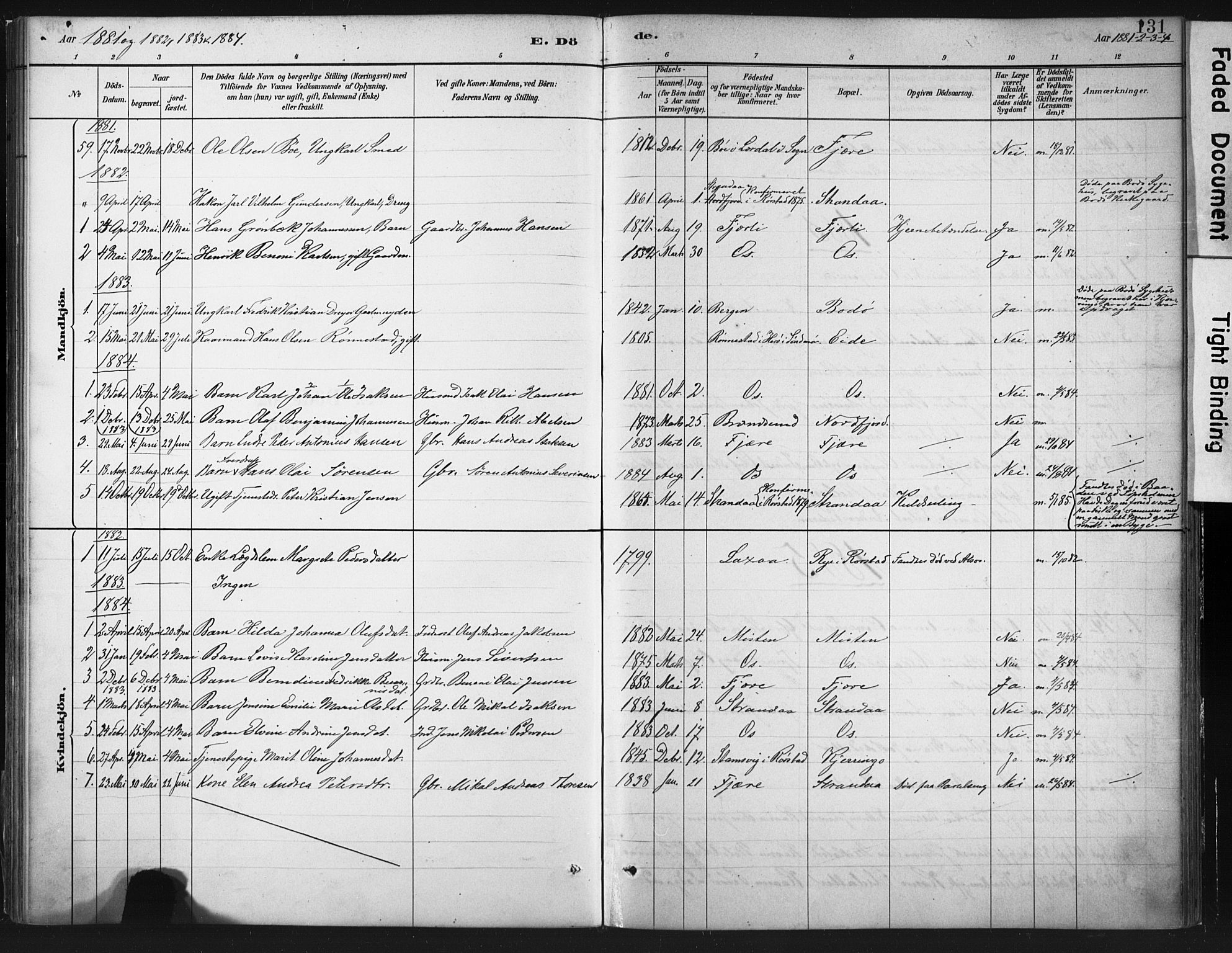 Ministerialprotokoller, klokkerbøker og fødselsregistre - Nordland, SAT/A-1459/803/L0071: Parish register (official) no. 803A01, 1881-1897, p. 131
