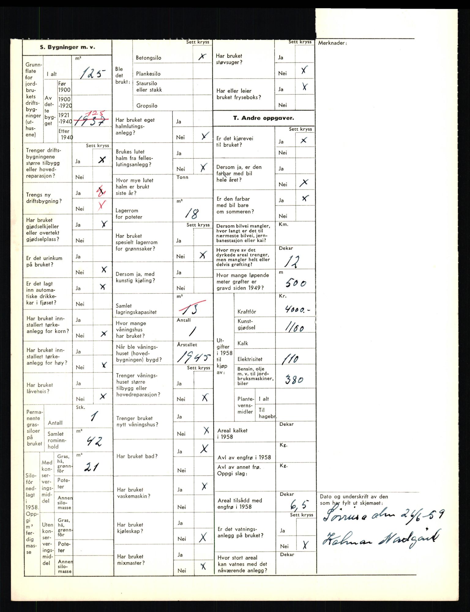 Statistisk sentralbyrå, Næringsøkonomiske emner, Jordbruk, skogbruk, jakt, fiske og fangst, AV/RA-S-2234/G/Gd/L0656: Troms: 1924 Målselv (kl. 0-3) og 1925 Sørreisa, 1959, p. 1767