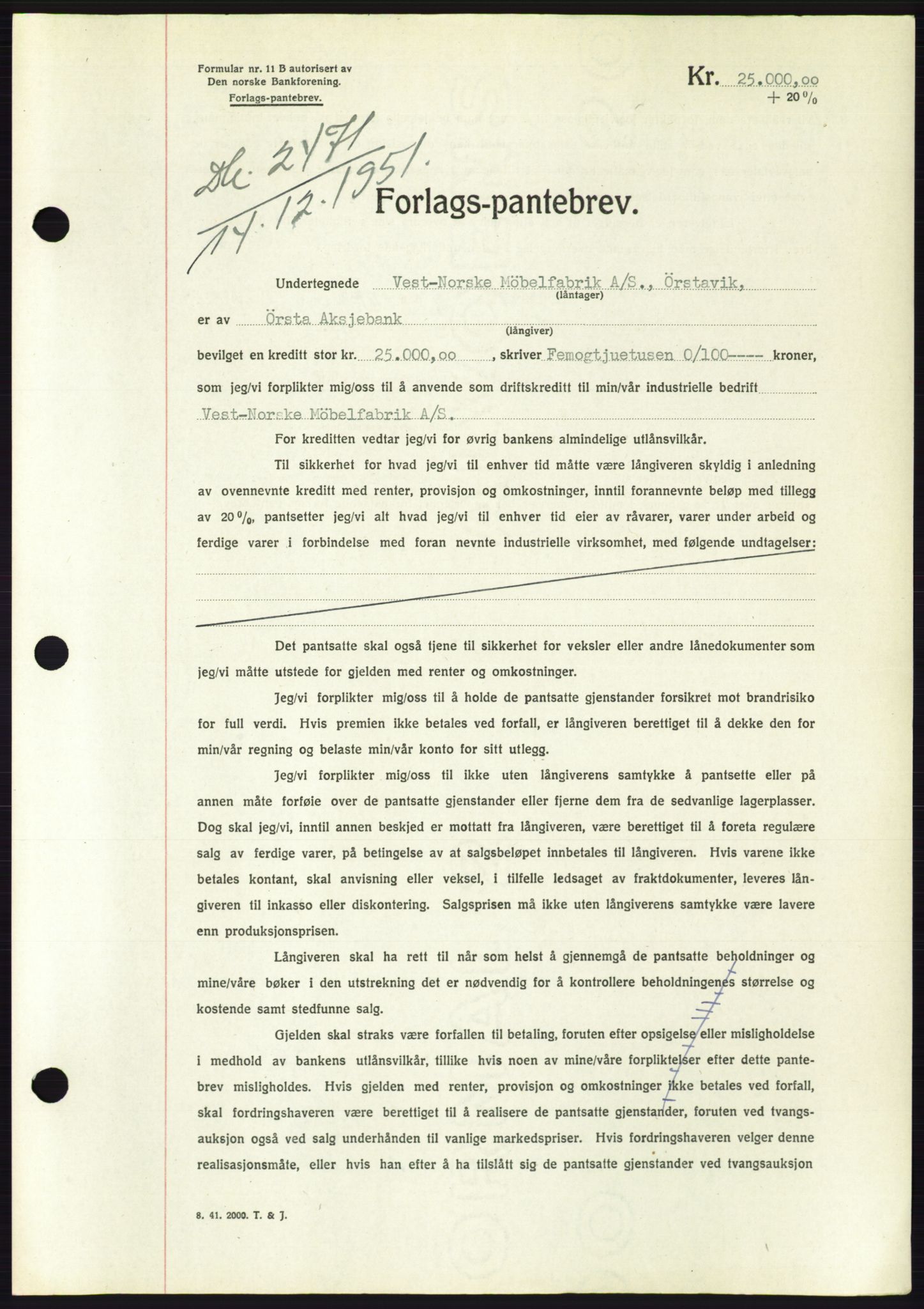 Søre Sunnmøre sorenskriveri, AV/SAT-A-4122/1/2/2C/L0121: Mortgage book no. 9B, 1951-1952, Diary no: : 2471/1951