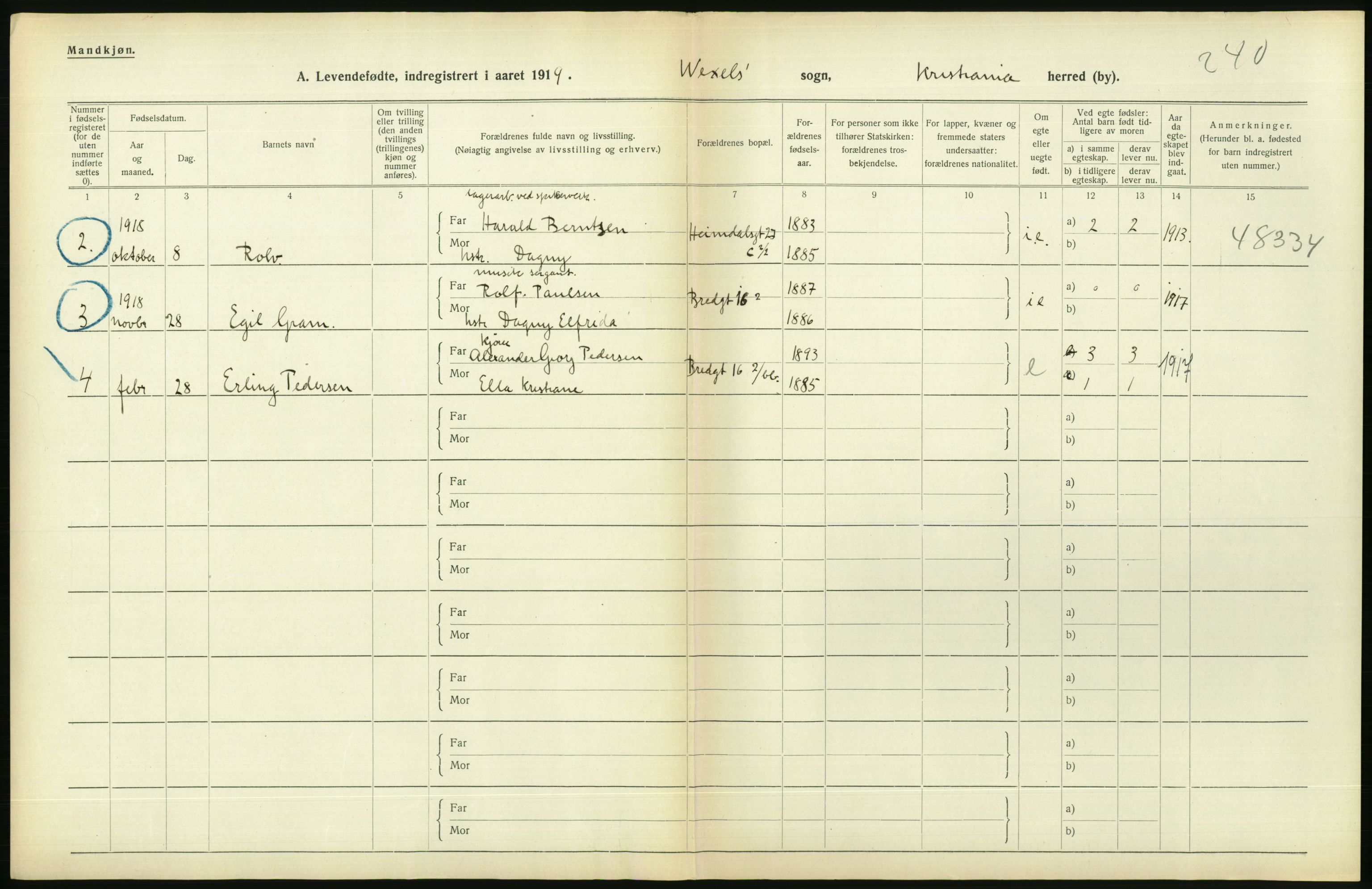 Statistisk sentralbyrå, Sosiodemografiske emner, Befolkning, AV/RA-S-2228/D/Df/Dfb/Dfbi/L0008: Kristiania: Levendefødte menn og kvinner., 1919