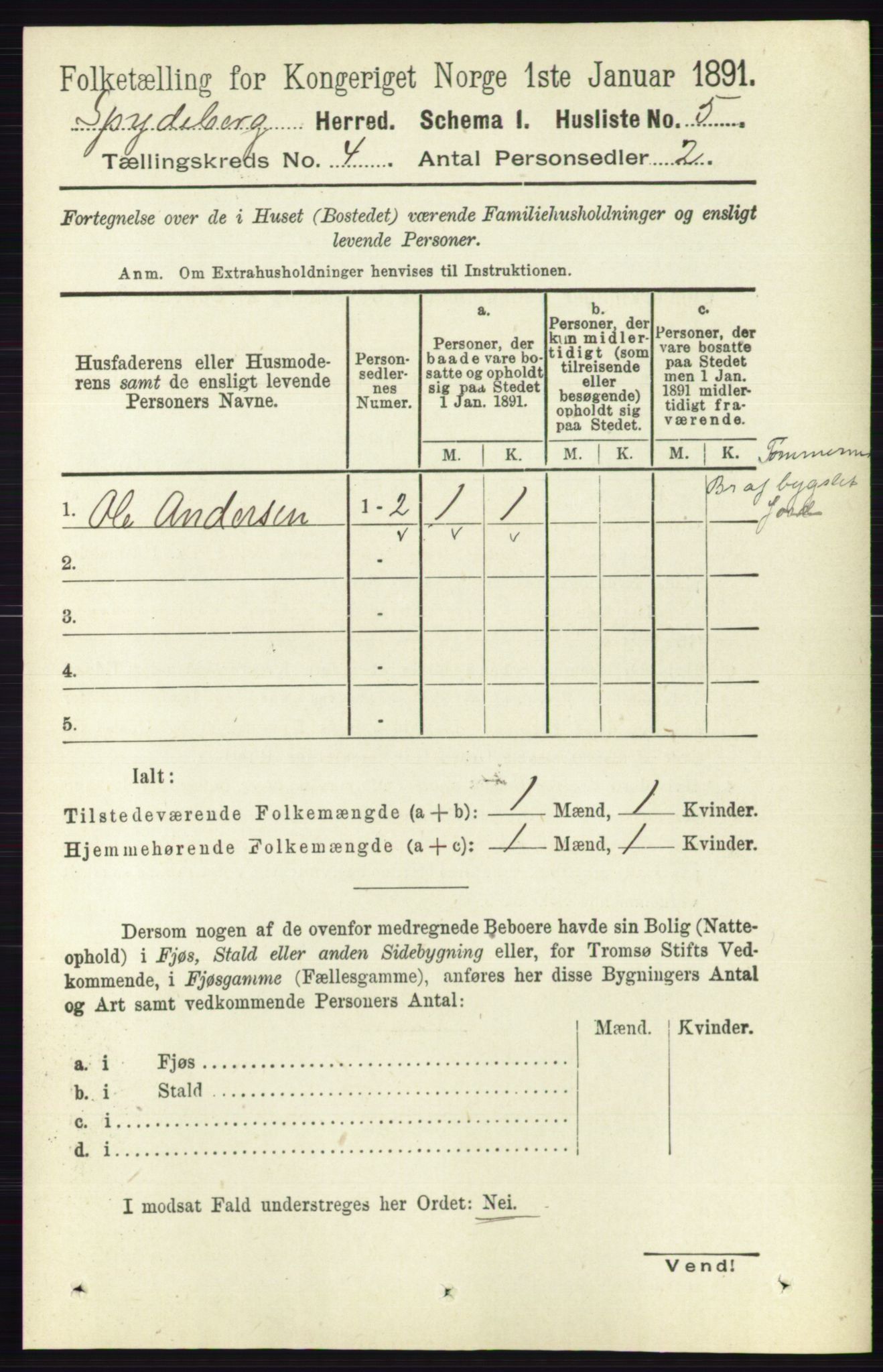 RA, 1891 census for 0123 Spydeberg, 1891, p. 1857