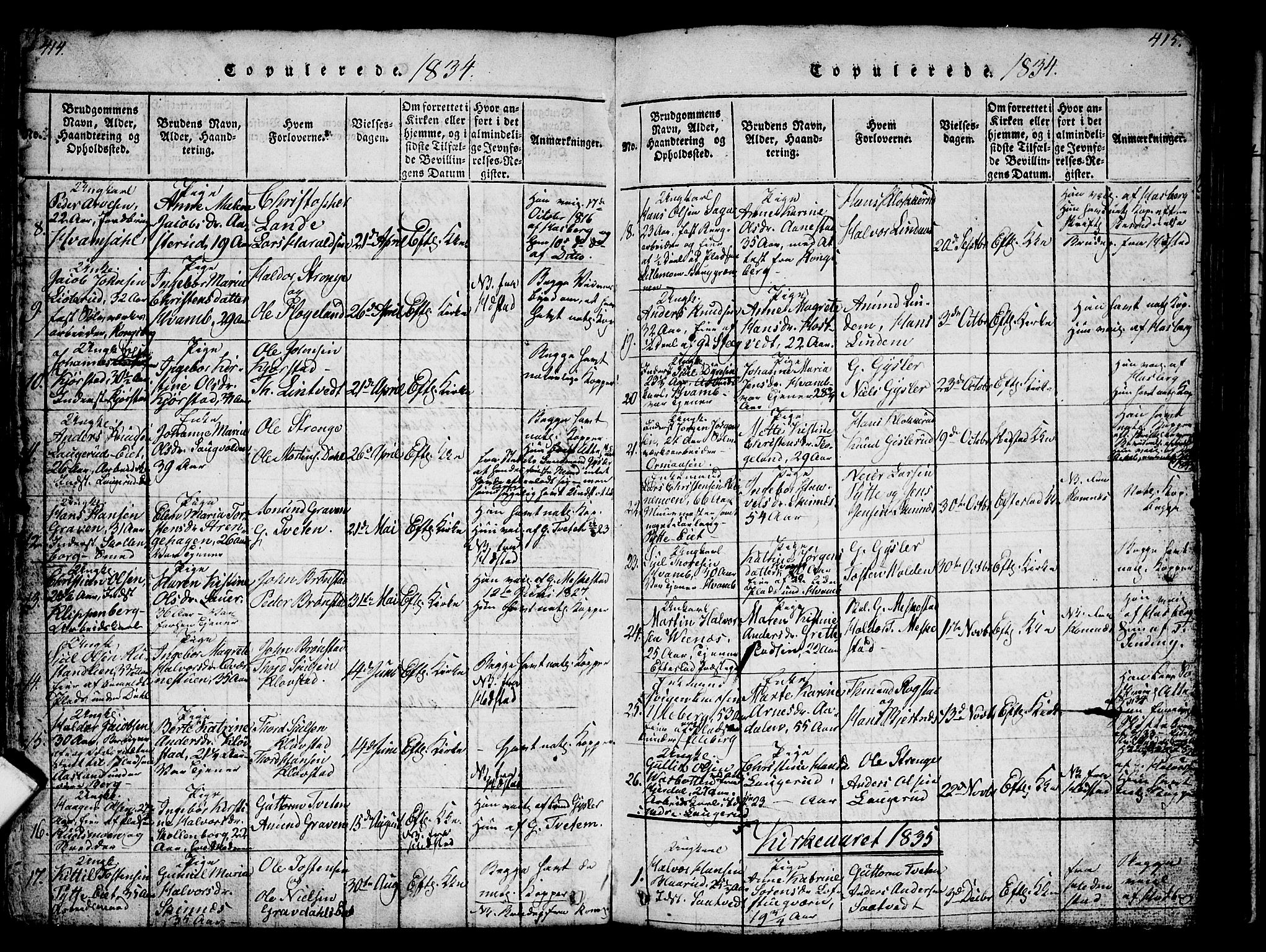 Sandsvær kirkebøker, SAKO/A-244/G/Ga/L0003: Parish register (copy) no. I 3, 1817-1839, p. 414-415