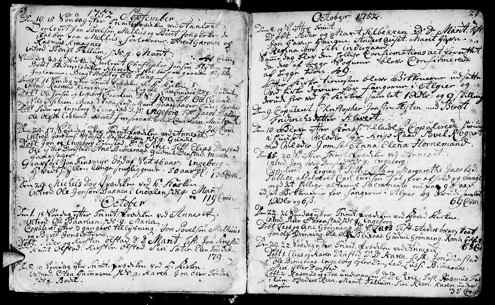 Ministerialprotokoller, klokkerbøker og fødselsregistre - Sør-Trøndelag, SAT/A-1456/646/L0605: Parish register (official) no. 646A03, 1751-1790, p. 28-29