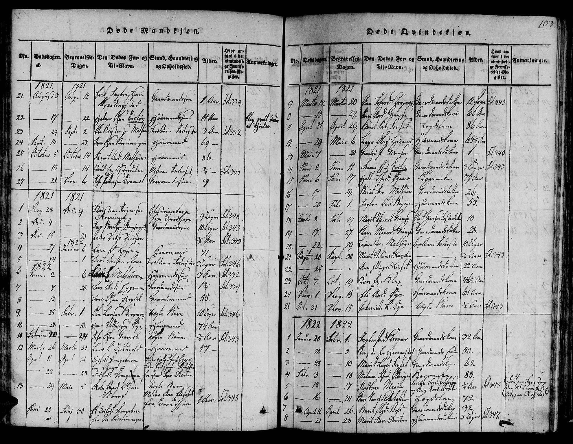 Ministerialprotokoller, klokkerbøker og fødselsregistre - Sør-Trøndelag, AV/SAT-A-1456/691/L1065: Parish register (official) no. 691A03 /1, 1816-1826, p. 103