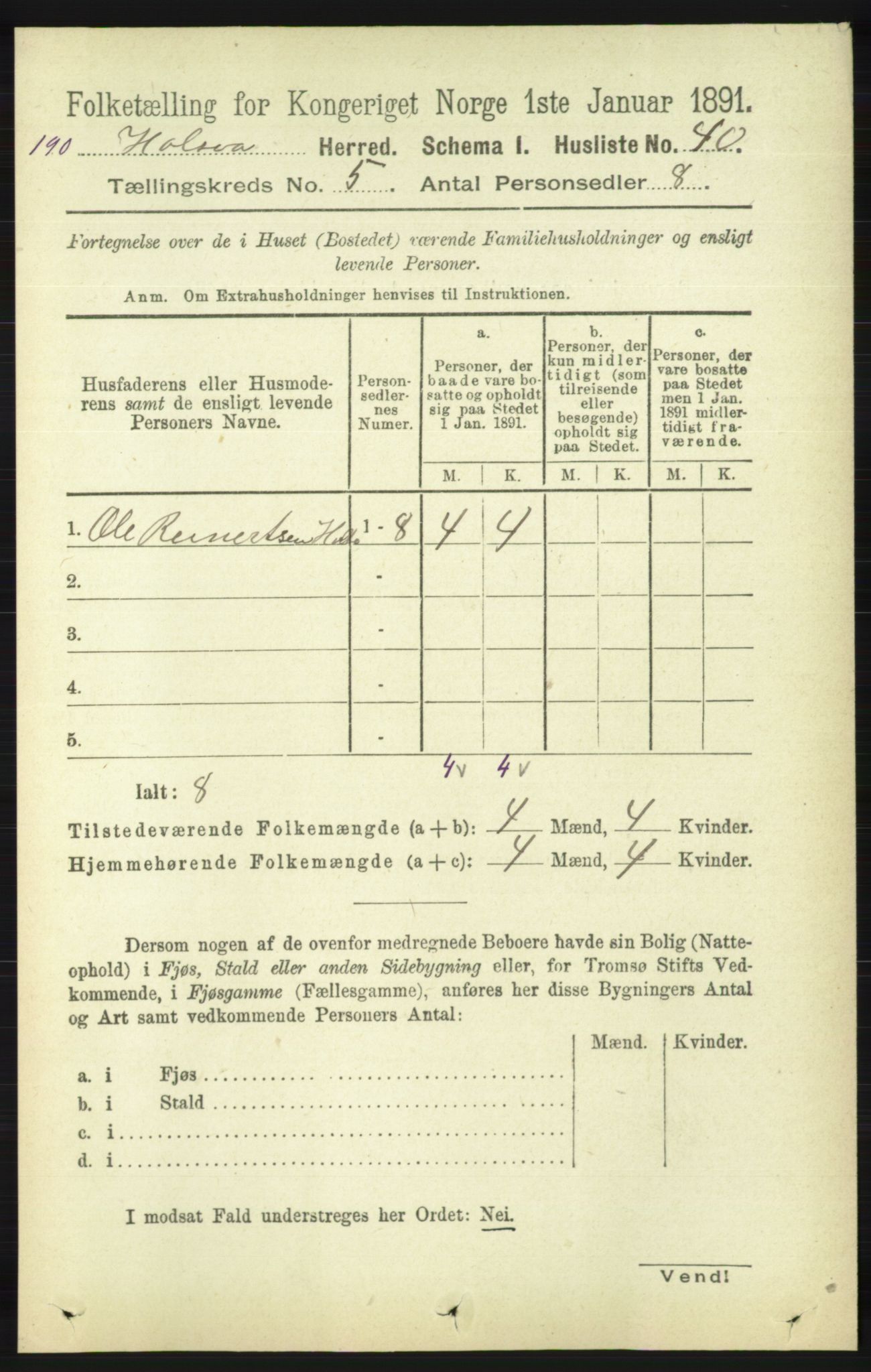 RA, 1891 census for 1019 Halse og Harkmark, 1891, p. 2012