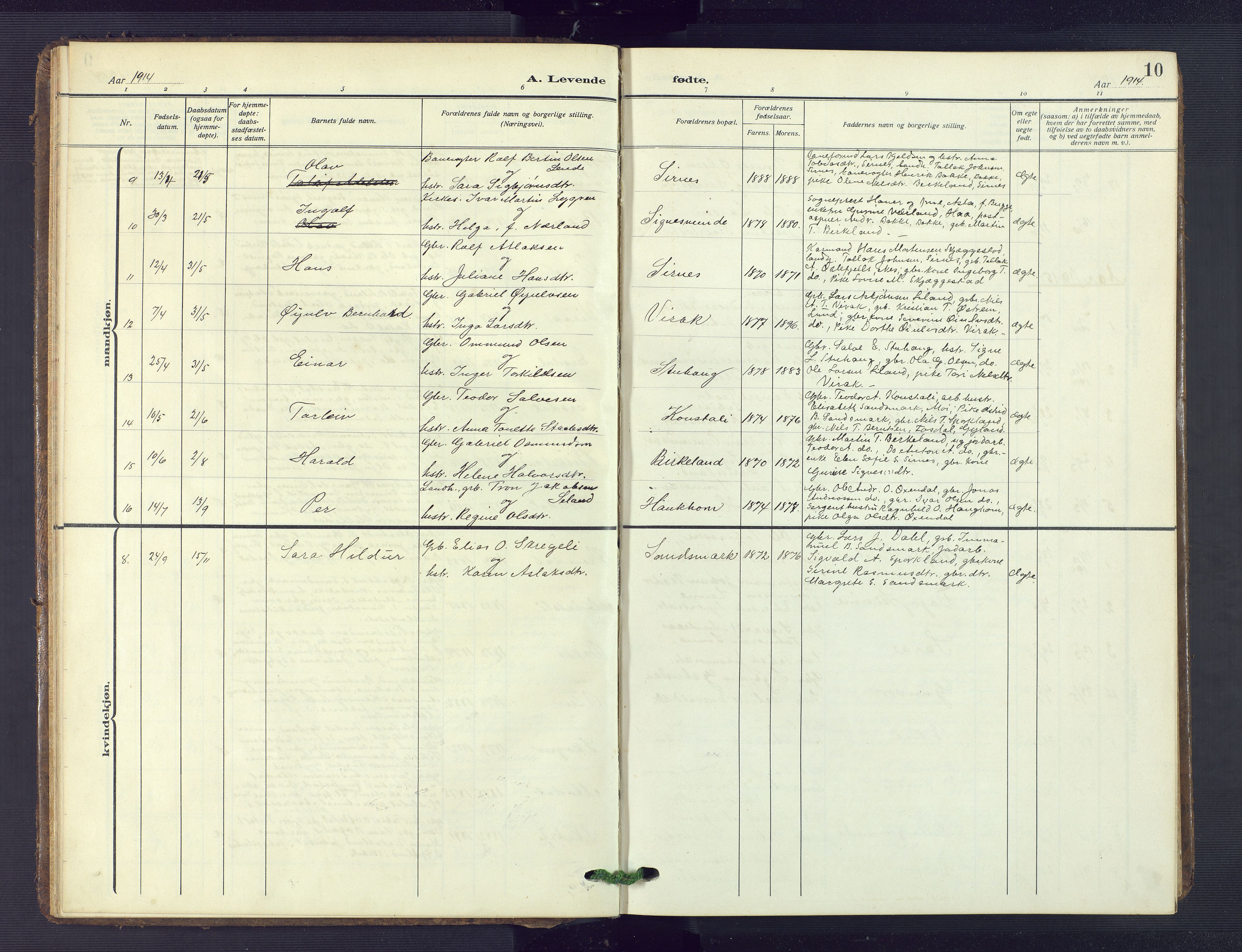 Bakke sokneprestkontor, AV/SAK-1111-0002/F/Fb/Fba/L0004: Parish register (copy) no. B 4, 1911-1946, p. 10