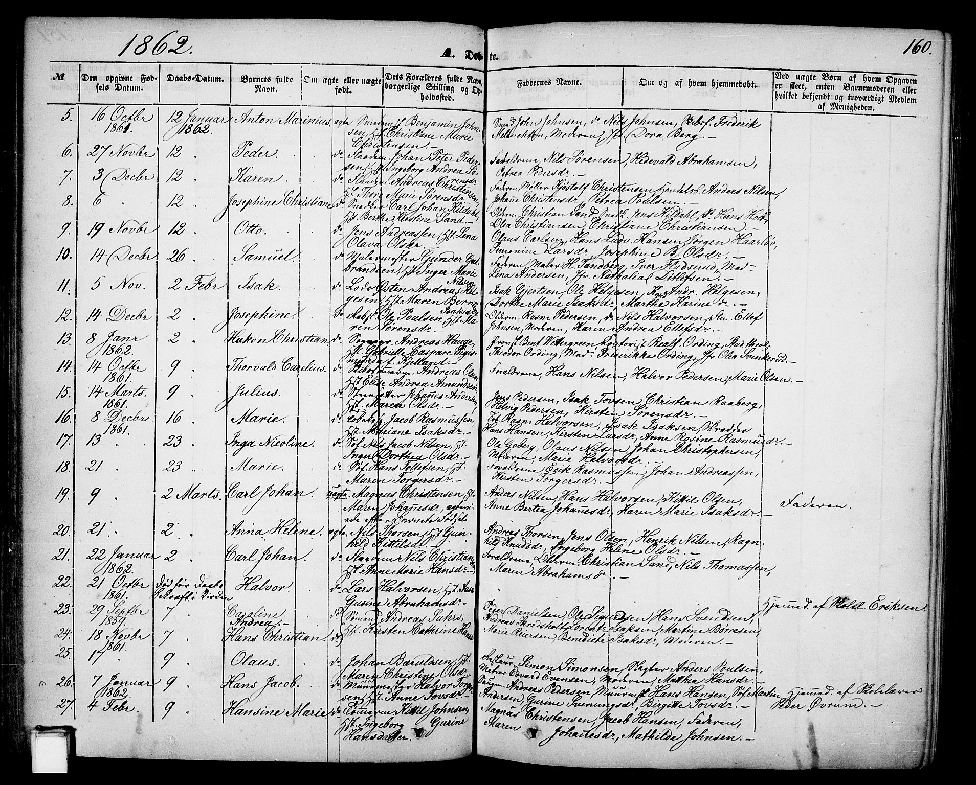 Skien kirkebøker, SAKO/A-302/G/Ga/L0004: Parish register (copy) no. 4, 1843-1867, p. 160