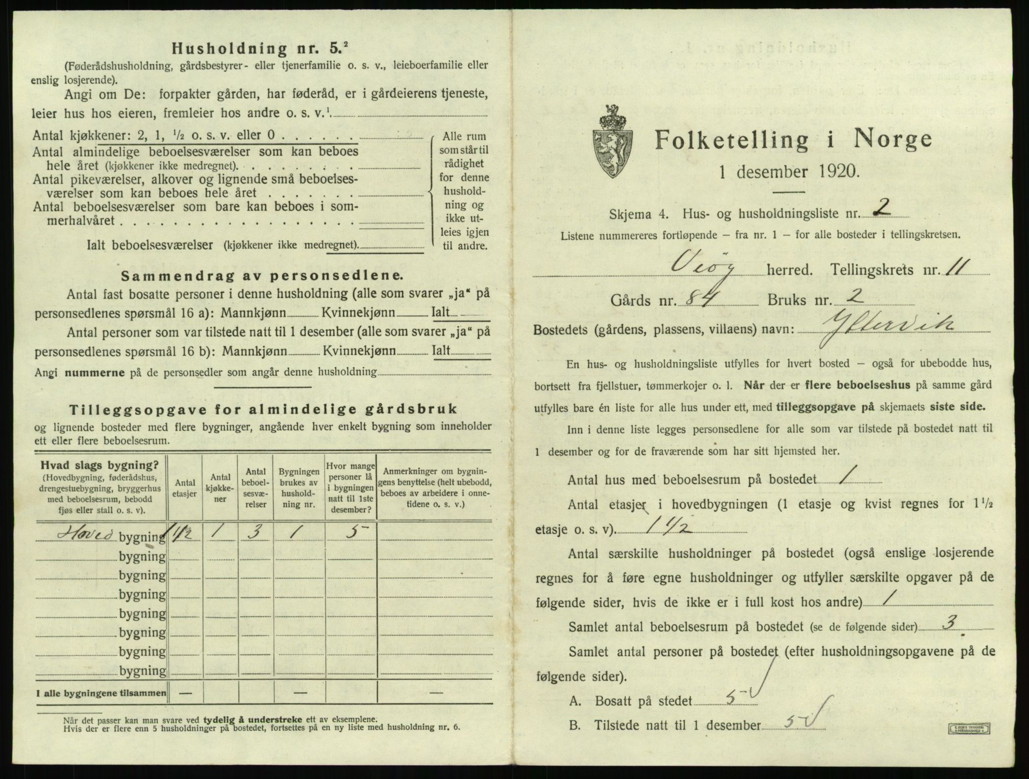 SAT, 1920 census for Veøy, 1920, p. 881