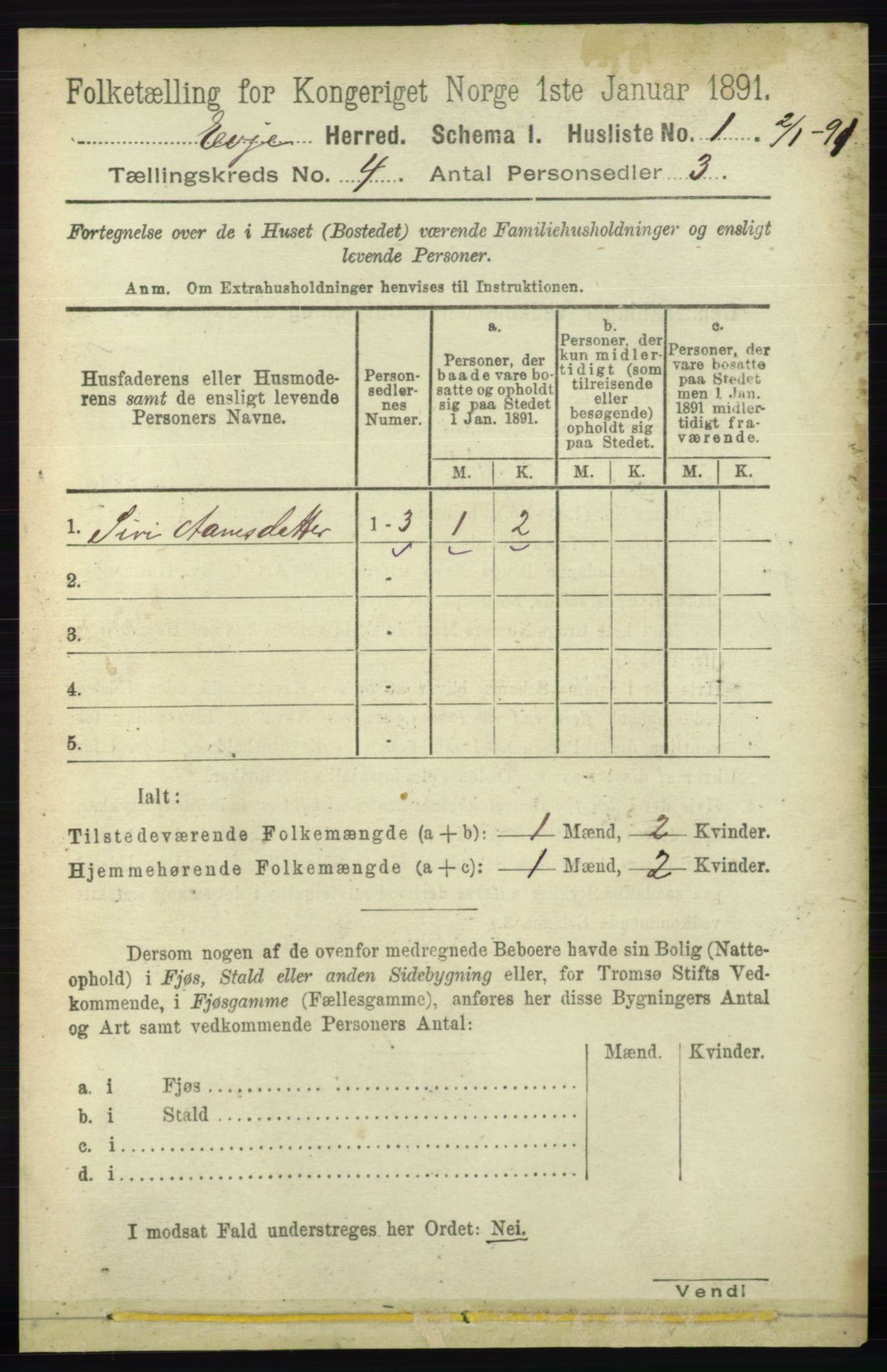 RA, 1891 census for 0937 Evje, 1891, p. 925