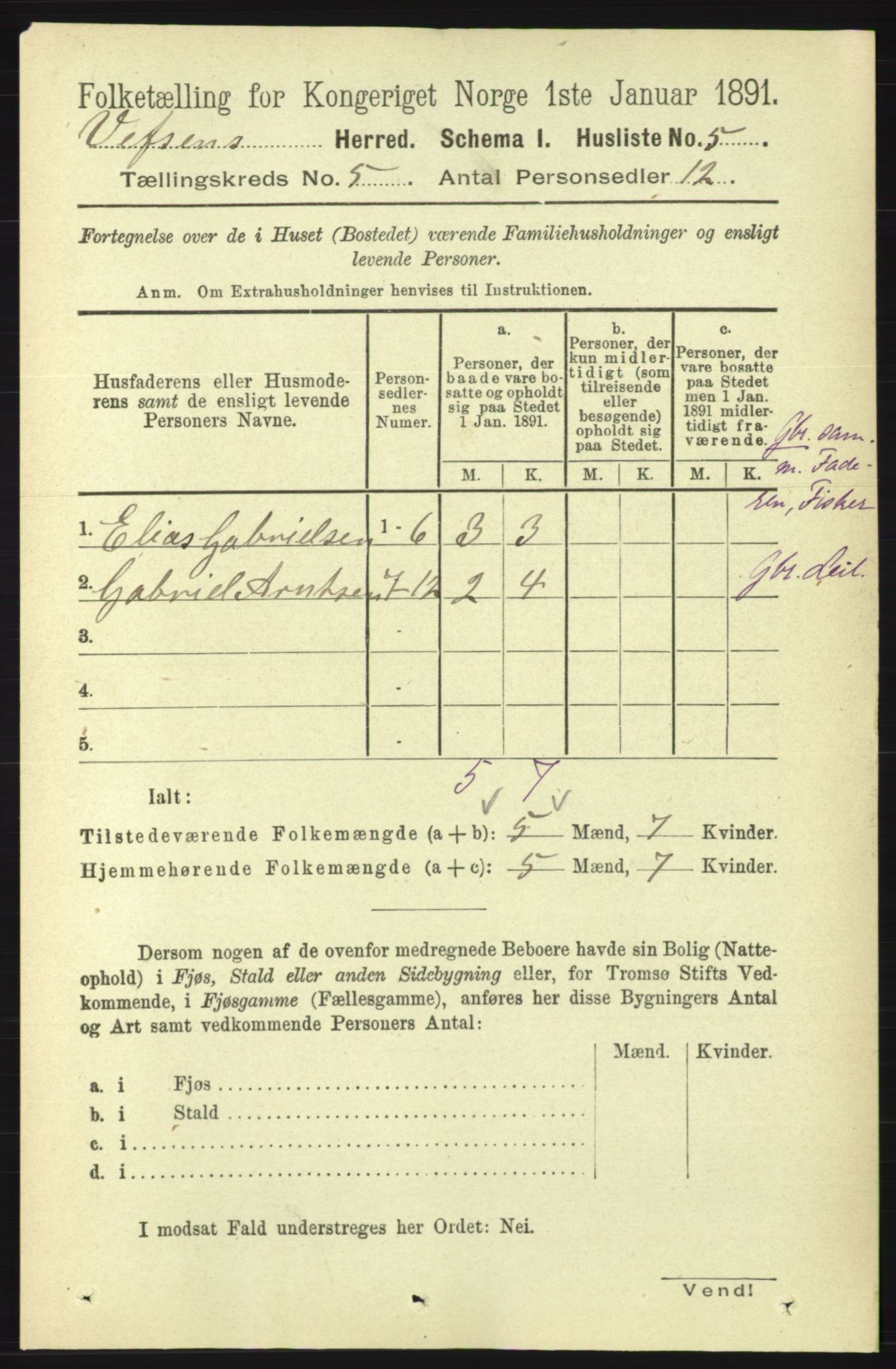 RA, 1891 census for 1824 Vefsn, 1891, p. 2006