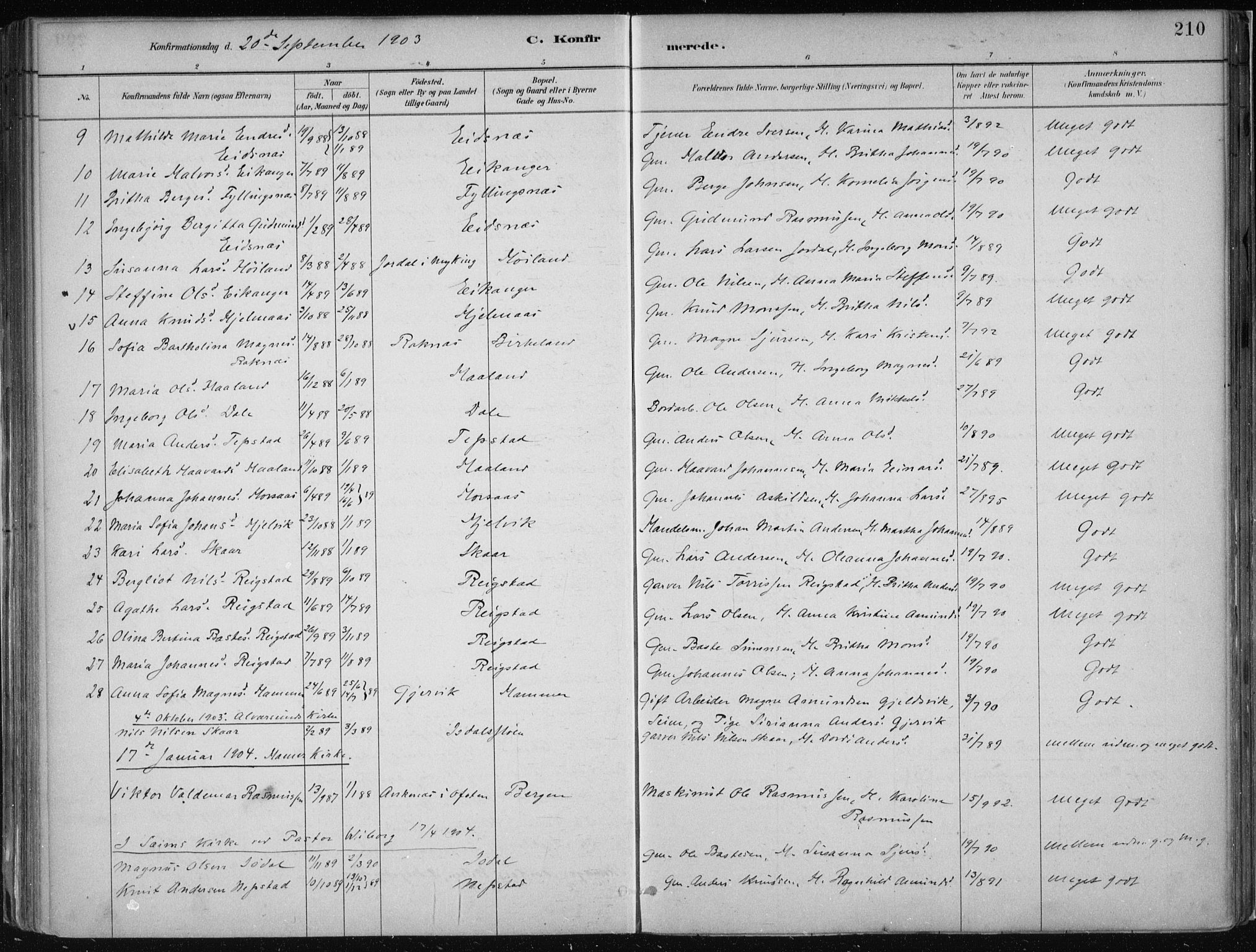 Hamre sokneprestembete, SAB/A-75501/H/Ha/Haa/Haab/L0001: Parish register (official) no. B  1, 1882-1905, p. 210