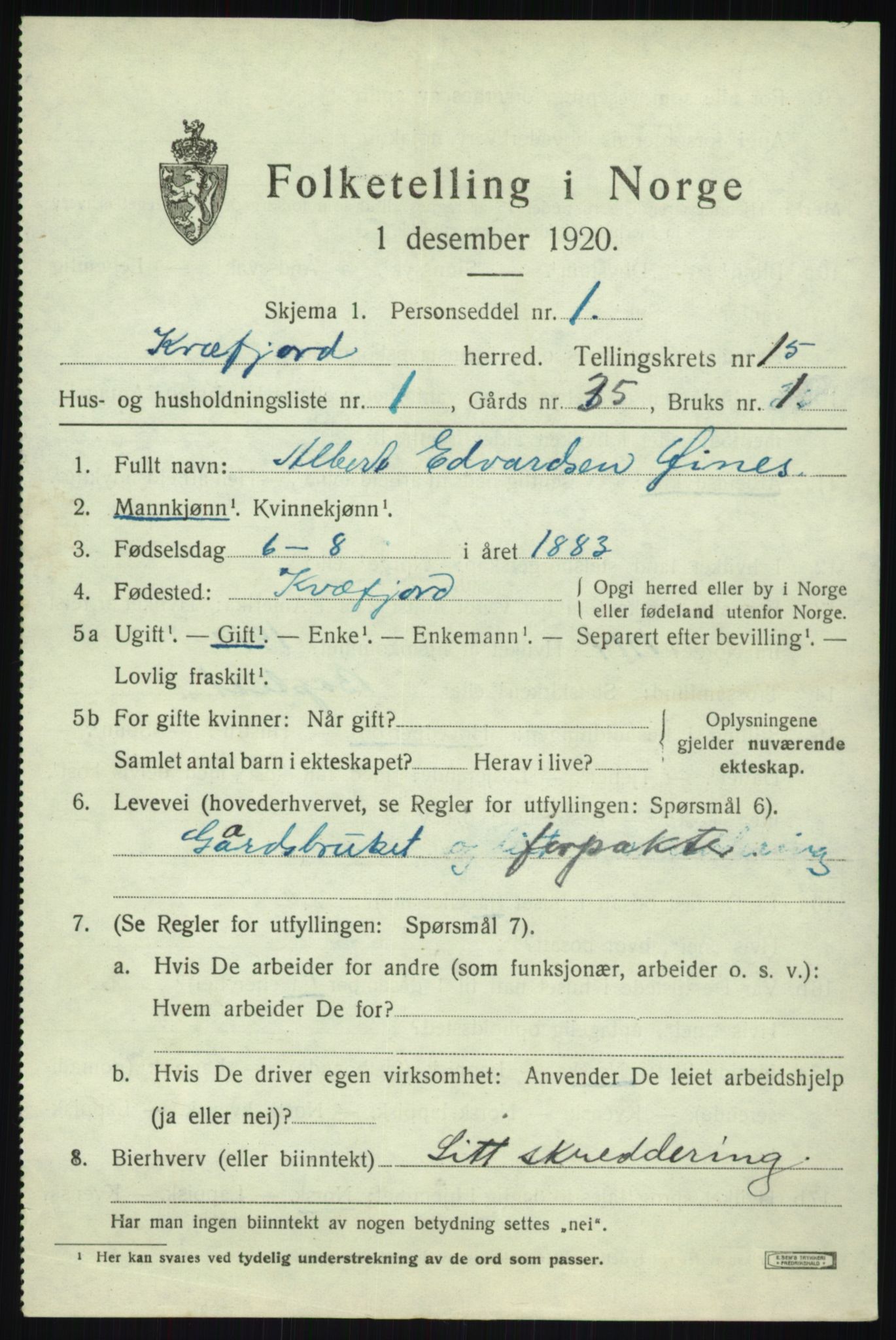 SATØ, 1920 census for Kvæfjord, 1920, p. 6913