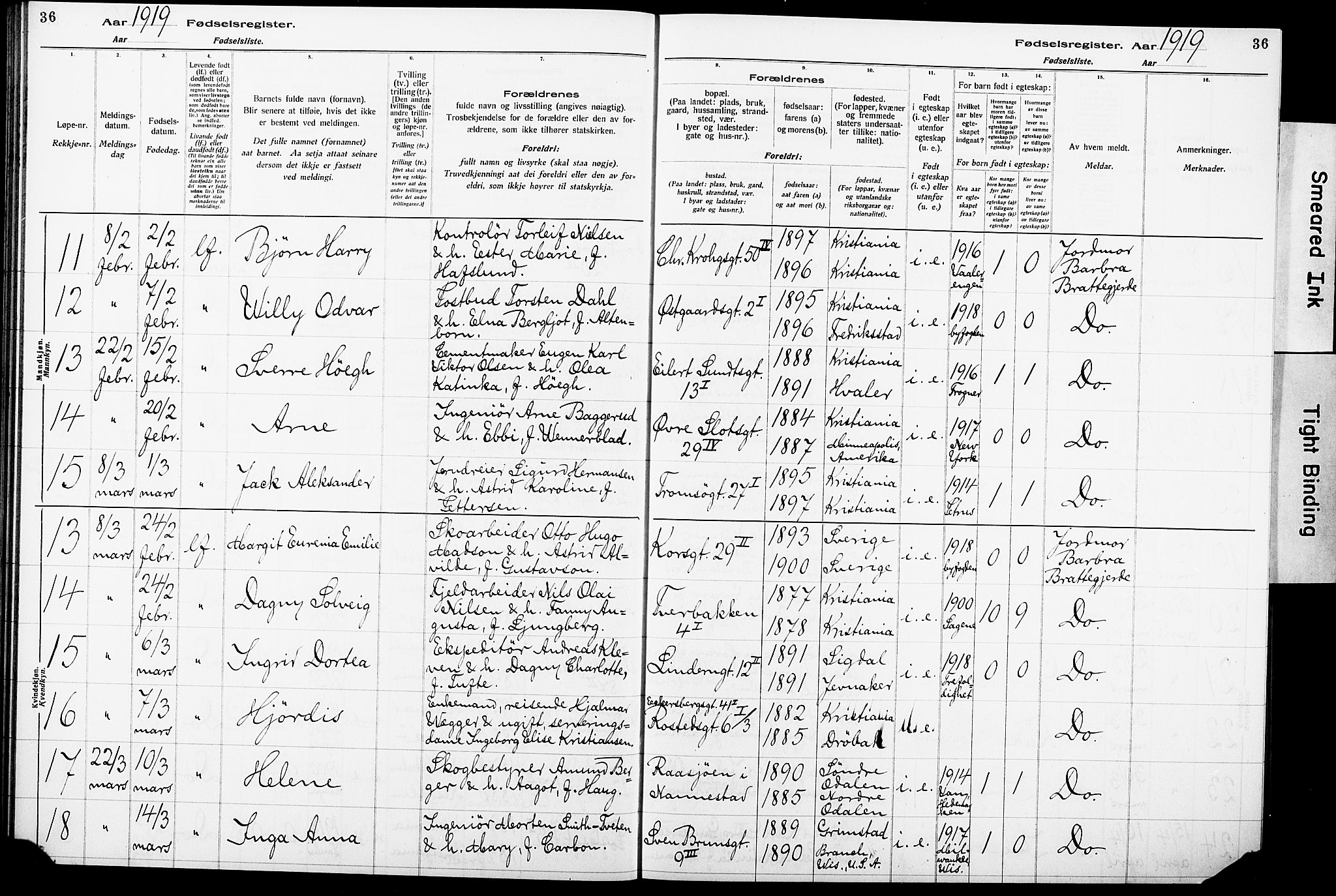 Krohgstøtten sykehusprest Kirkebøker, SAO/A-10854/J/Ja/L0001: Birth register no. 1, 1917-1928, p. 36