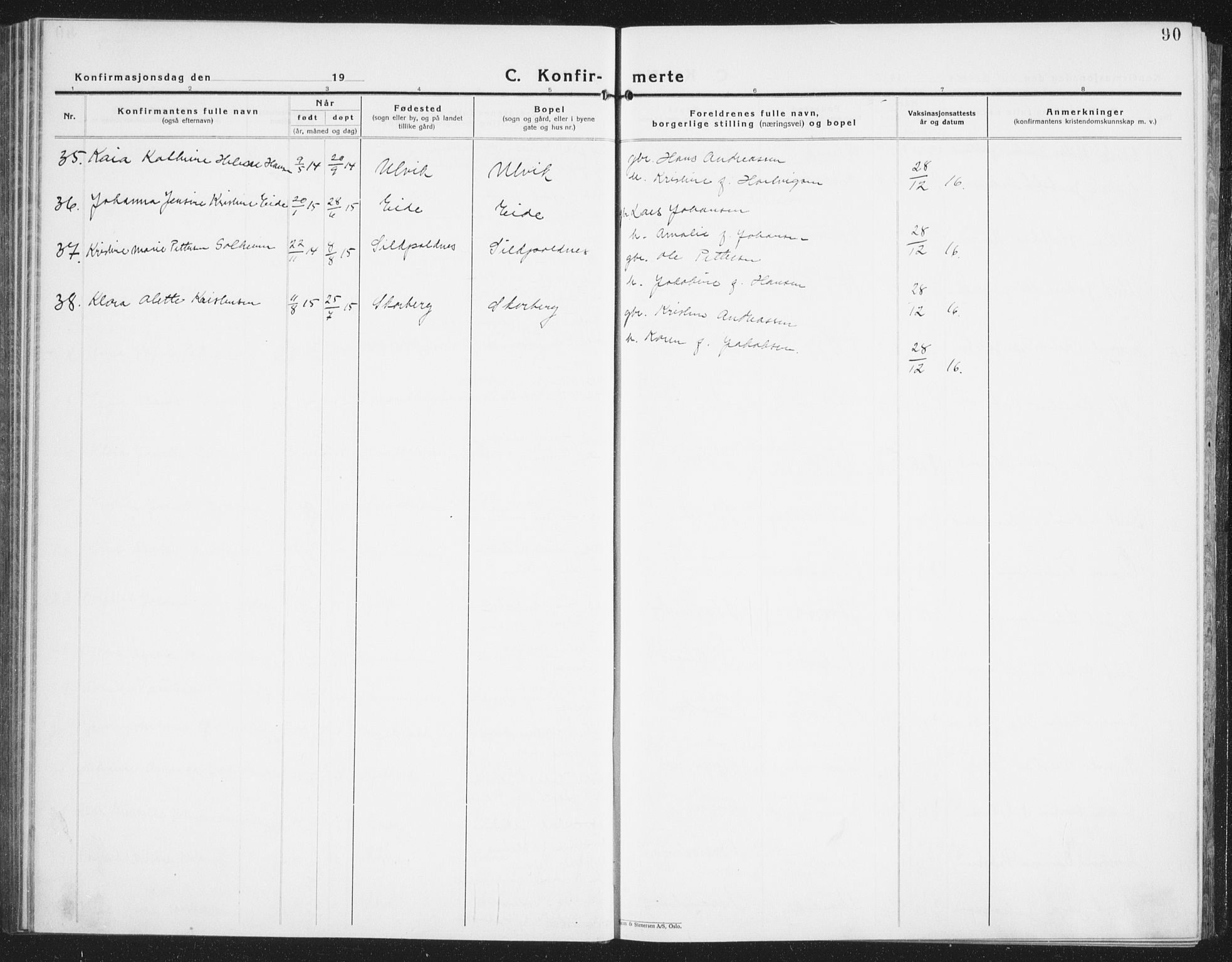 Ministerialprotokoller, klokkerbøker og fødselsregistre - Nordland, SAT/A-1459/861/L0879: Parish register (copy) no. 861C05, 1926-1939, p. 90