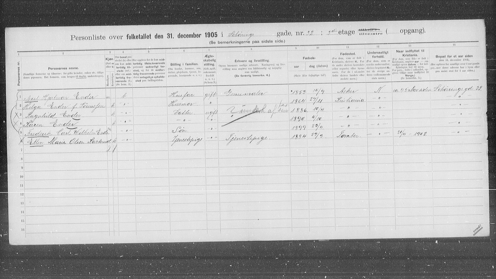 OBA, Municipal Census 1905 for Kristiania, 1905, p. 48695