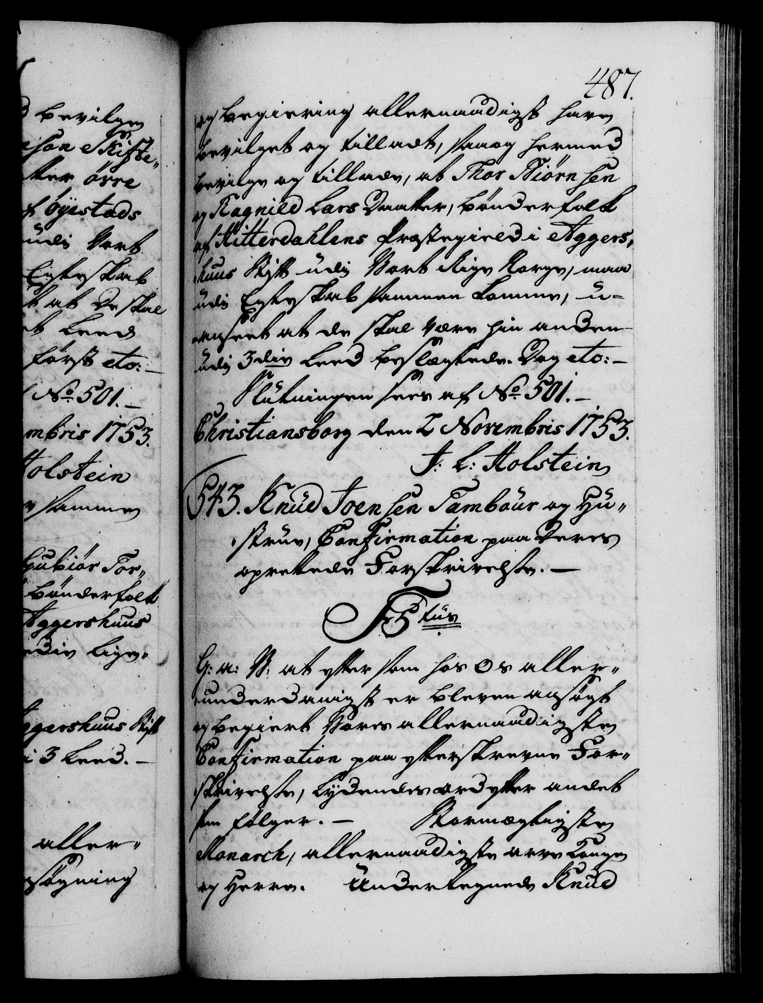 Danske Kanselli 1572-1799, AV/RA-EA-3023/F/Fc/Fca/Fcaa/L0038: Norske registre, 1753-1754, p. 487a