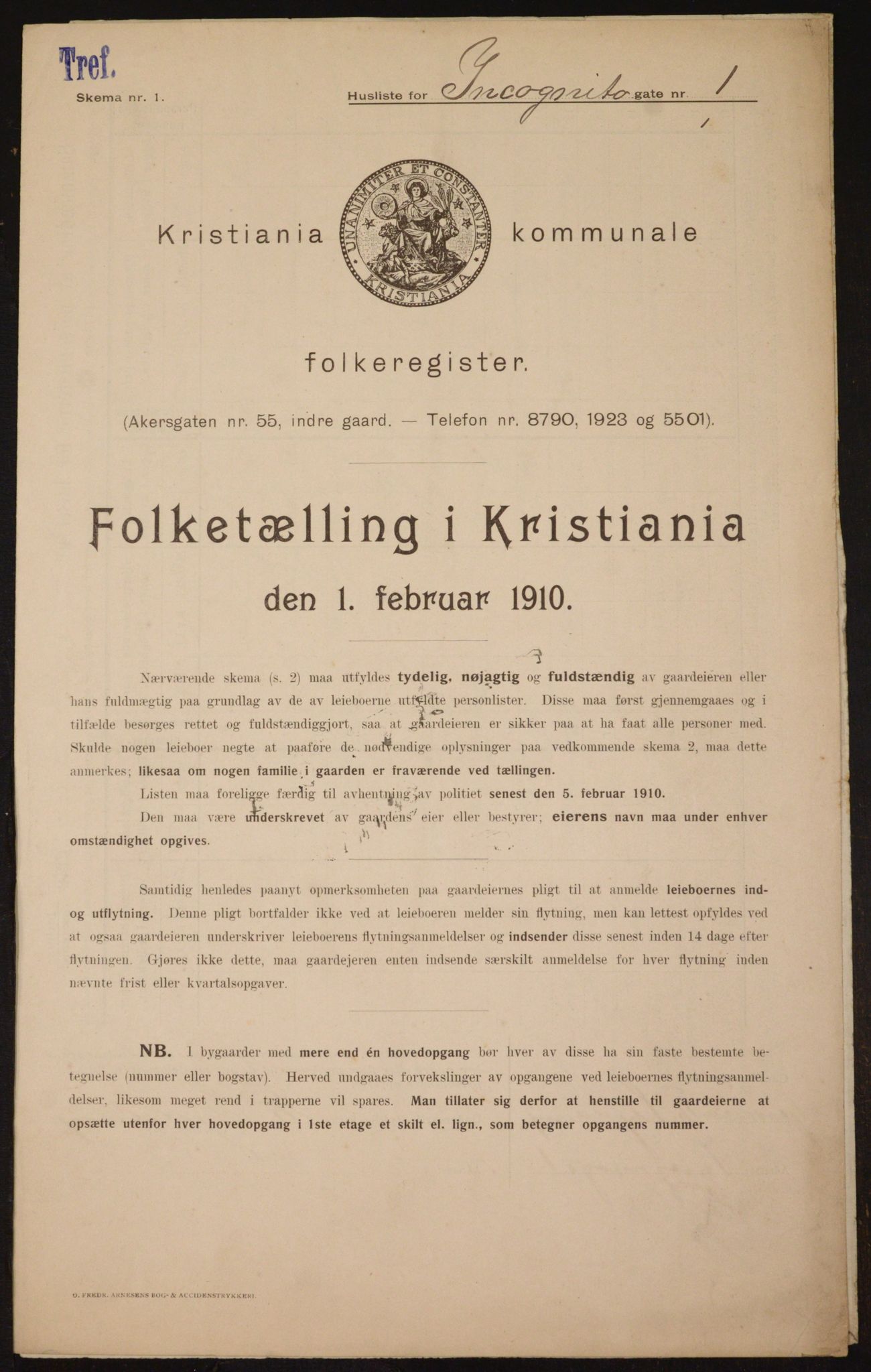 OBA, Municipal Census 1910 for Kristiania, 1910, p. 43000