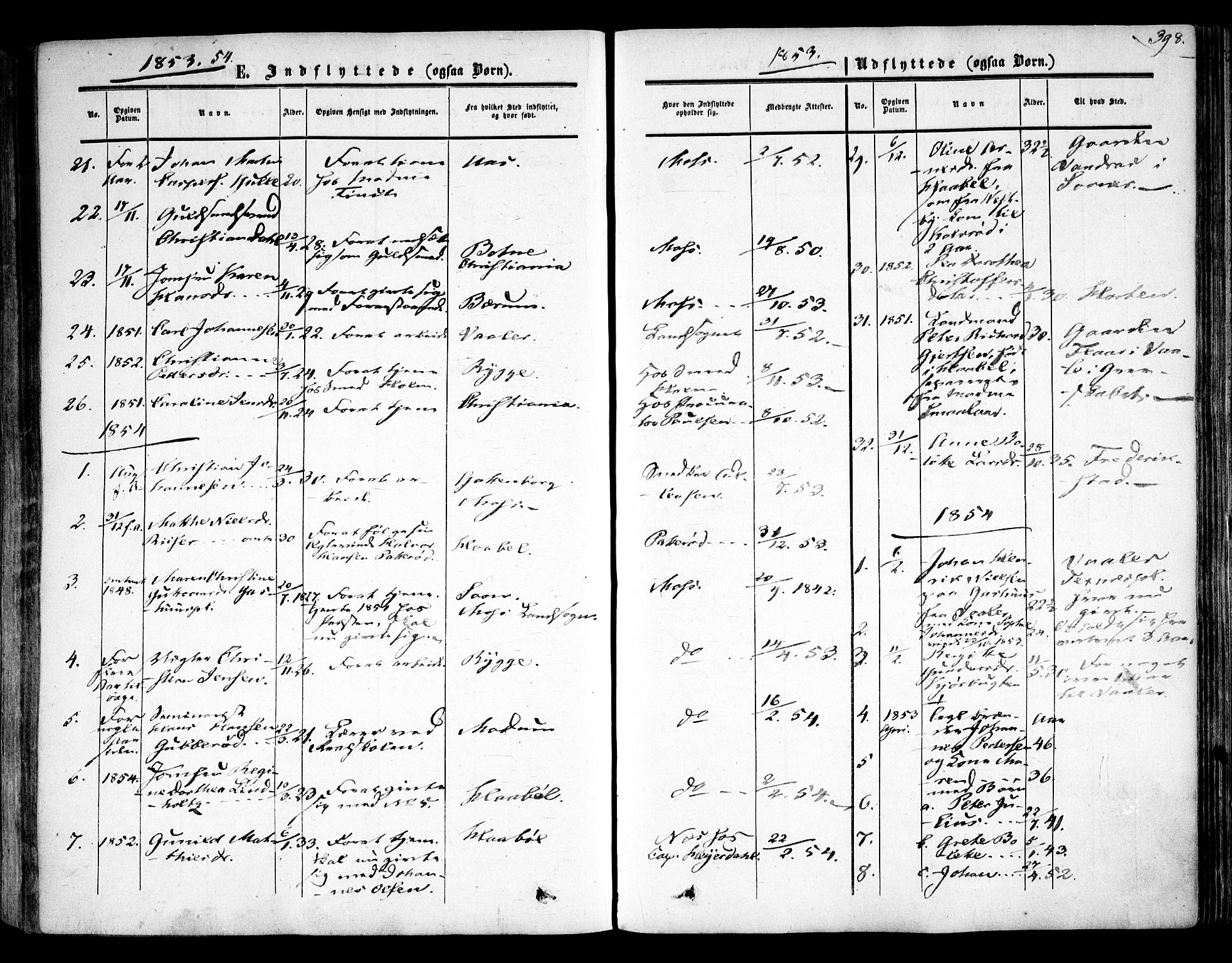 Moss prestekontor Kirkebøker, SAO/A-2003/F/Fa/L0008: Parish register (official) no. I 8, 1852-1869, p. 398