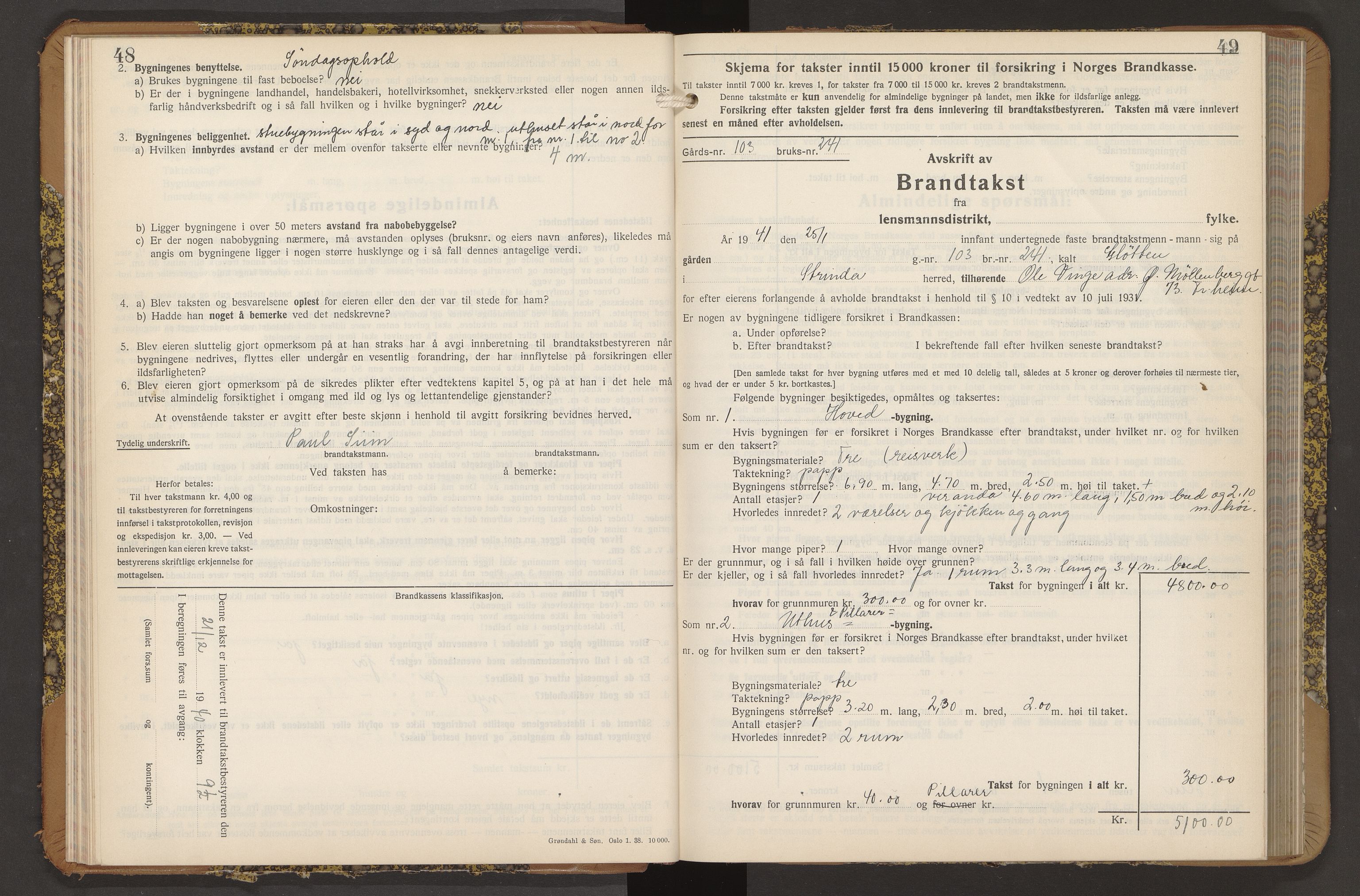 Norges Brannkasse Strinda, AV/SAT-A-5516/Fb/L0009: Branntakstprotokoll, 1940-1946, p. 48-49