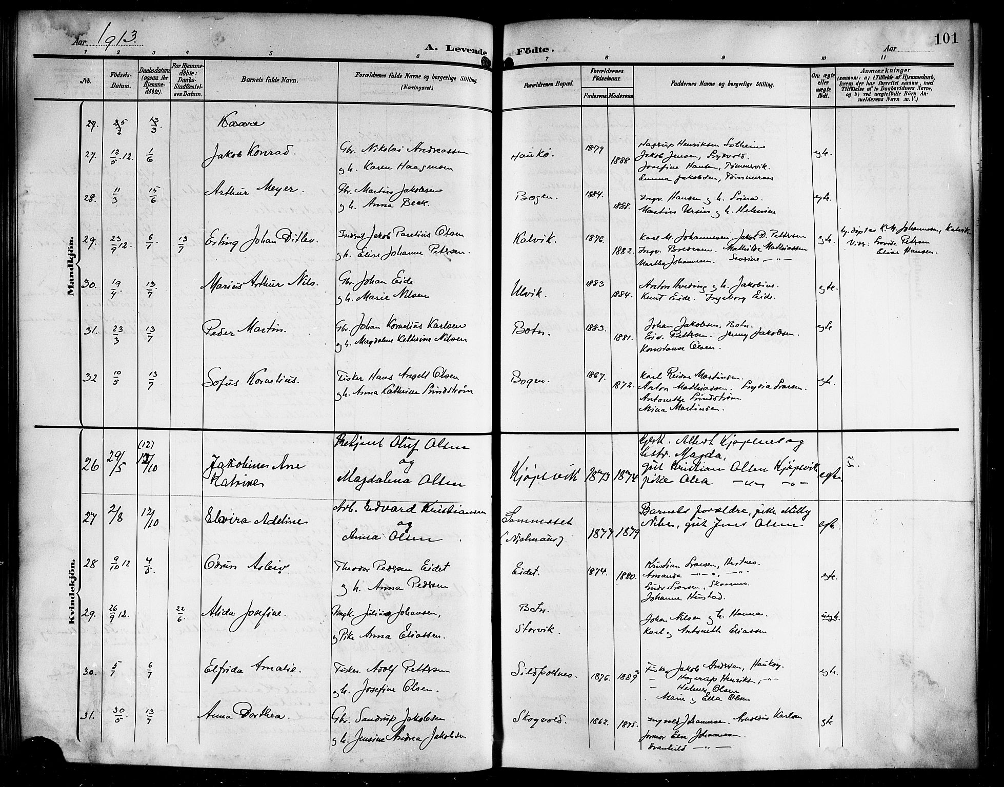 Ministerialprotokoller, klokkerbøker og fødselsregistre - Nordland, AV/SAT-A-1459/861/L0877: Parish register (copy) no. 861C03, 1903-1919, p. 101
