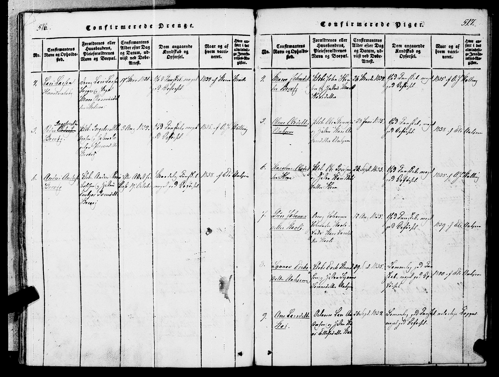Ministerialprotokoller, klokkerbøker og fødselsregistre - Møre og Romsdal, SAT/A-1454/545/L0585: Parish register (official) no. 545A01, 1818-1853, p. 516-517